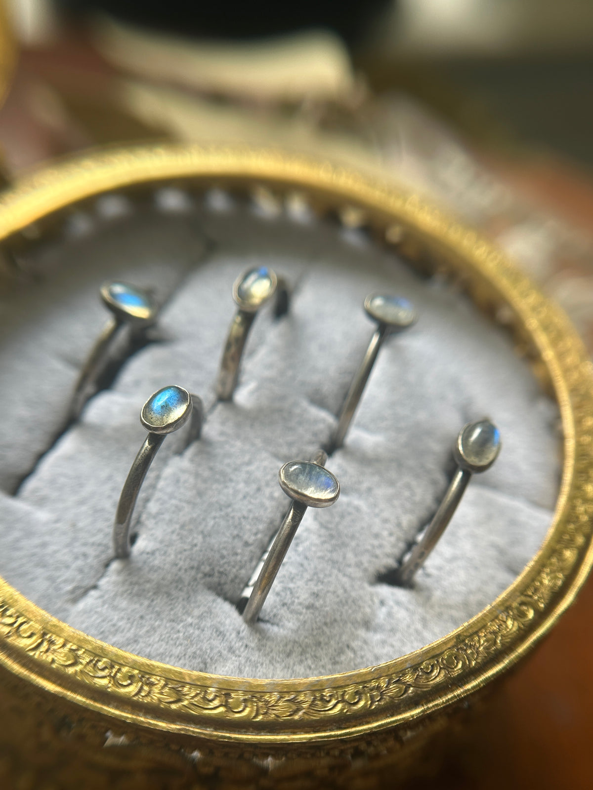 Oval Labradorite or Moonstone Stacking Ring- sterling silver jewelry
