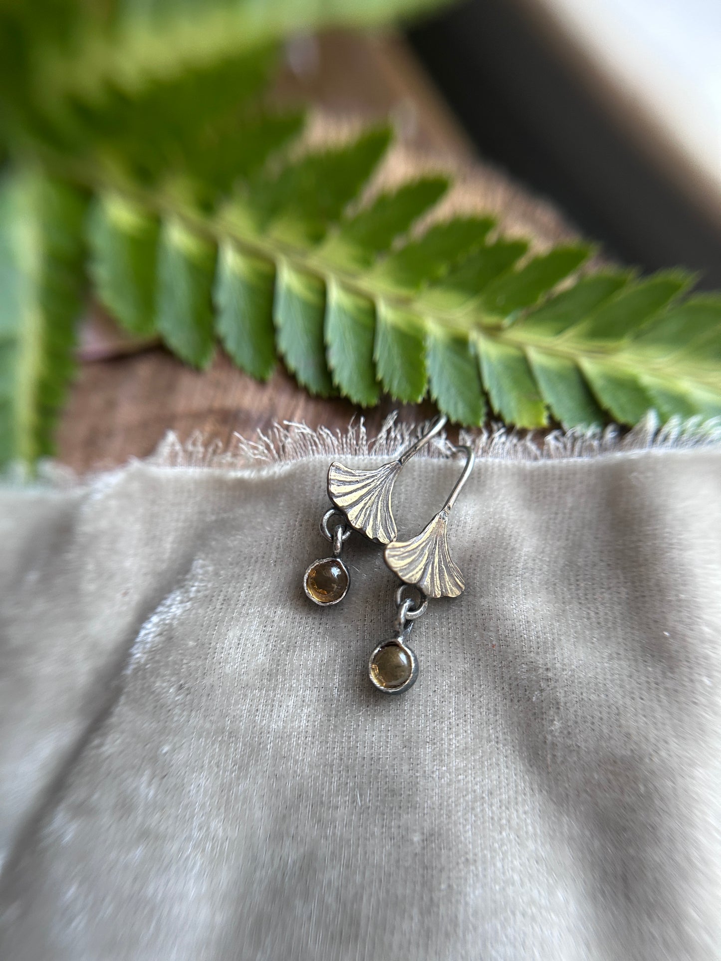 Woodland Gingko leaf earring- Sterling silver with brass jewelry