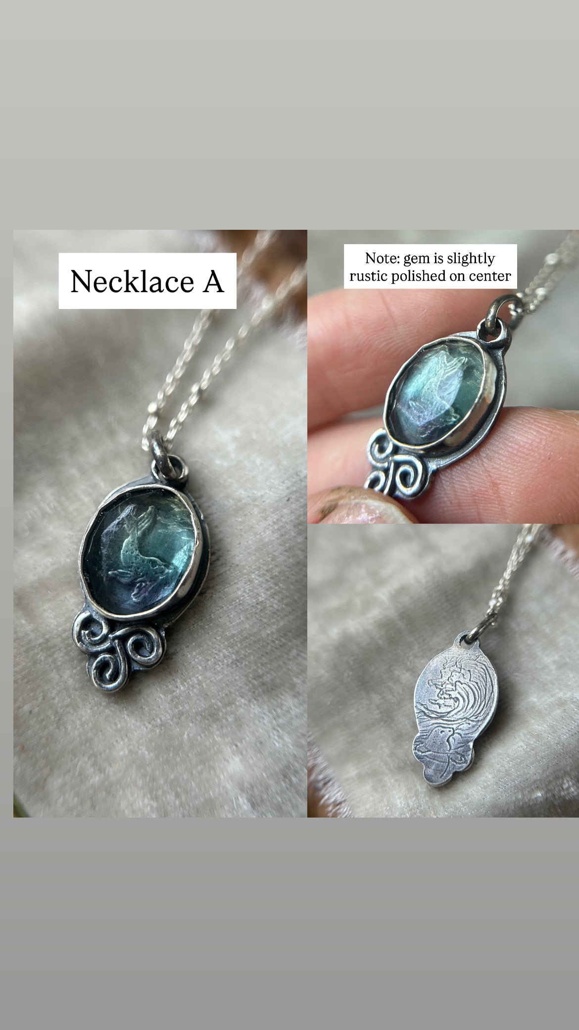 Fluorite Selkie Seal Necklace- sterling silver metalsmith made jewelry