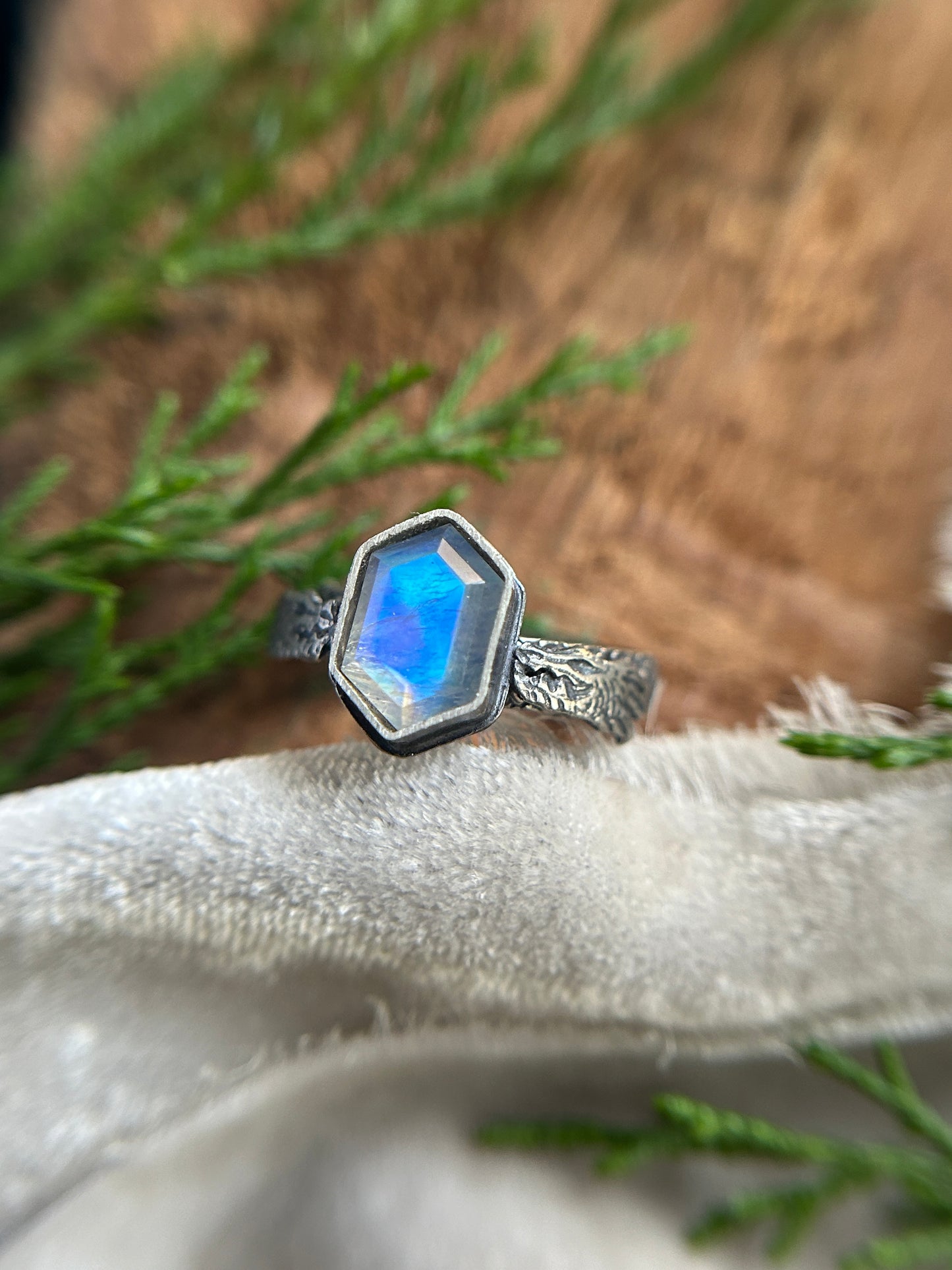 dragon ring in moonstone, star sapphire, or kyanite- finished to ring size-sterling silver dragon scale ring