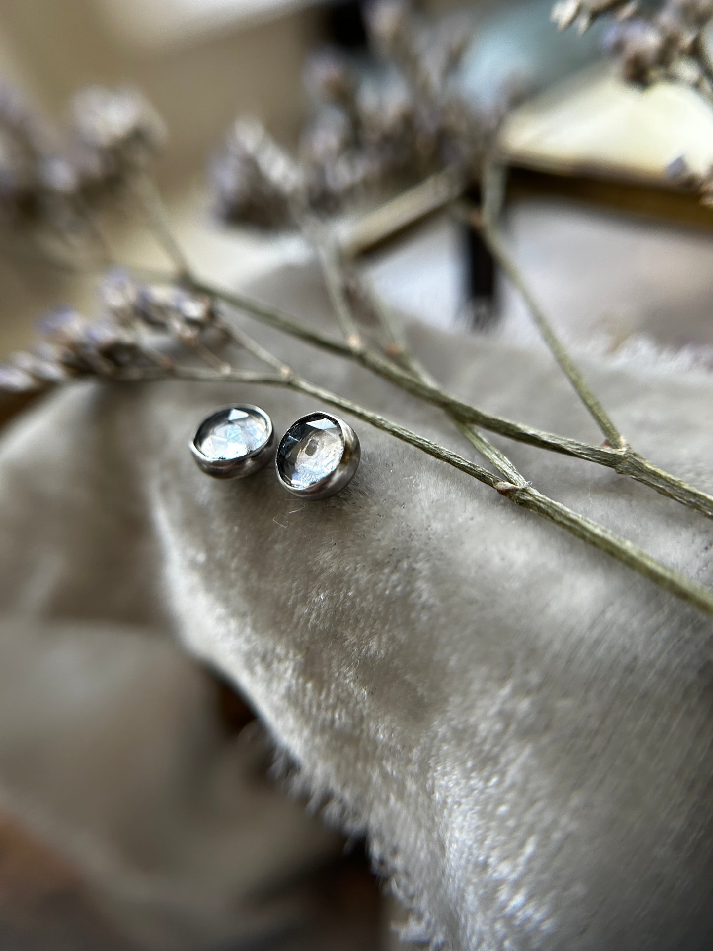 Tiny Quartz Skull Stud Earrings Sterling silver jewelry- made to order