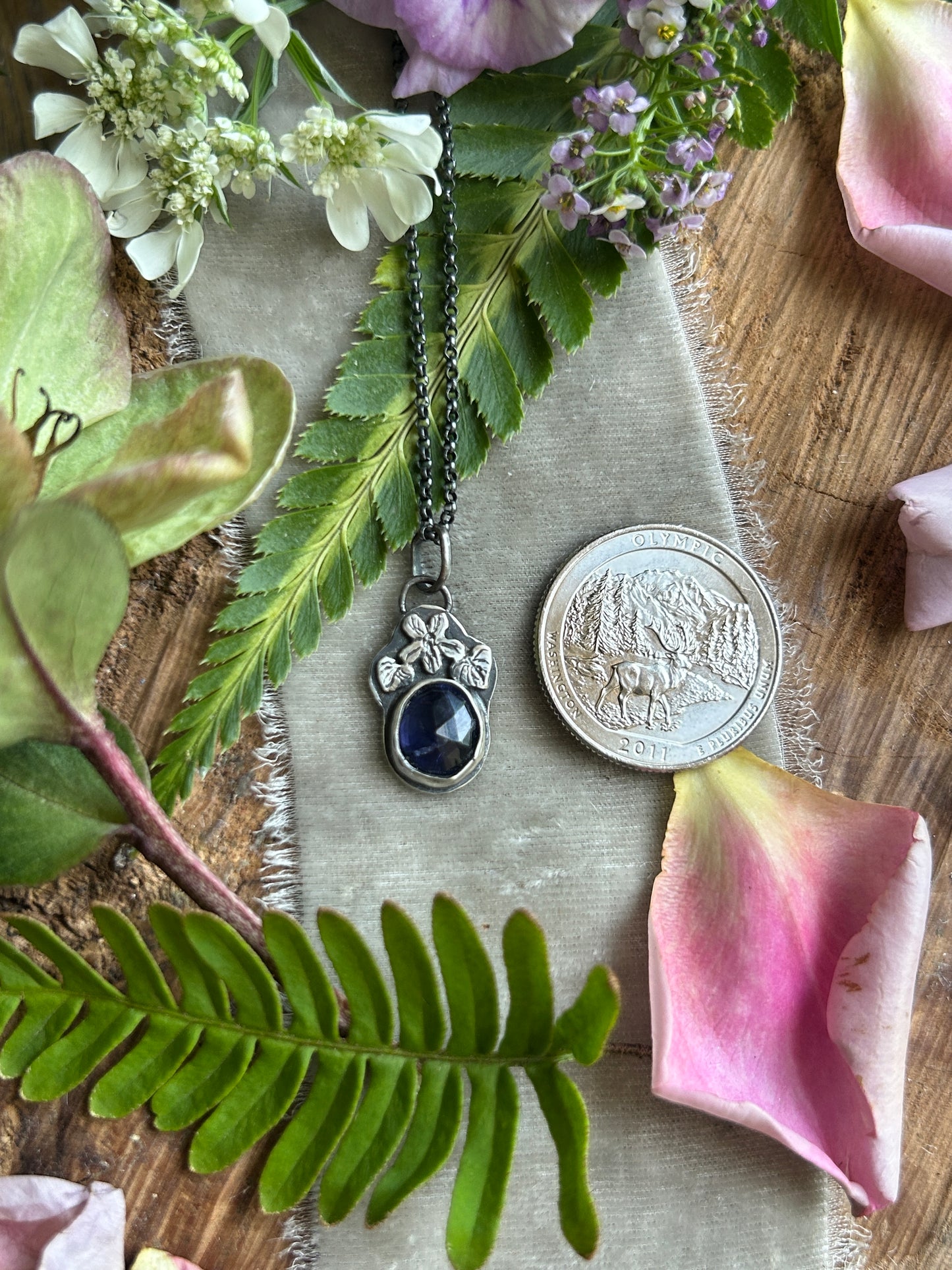 Iolite wild violet necklace-Sterling silver jewelry