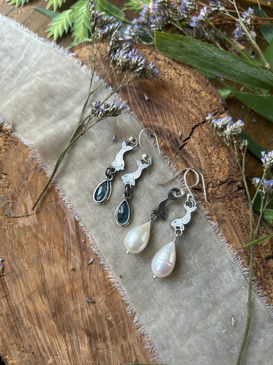 Selkie Seal Earrings choice of gem- sterling silver jewelry