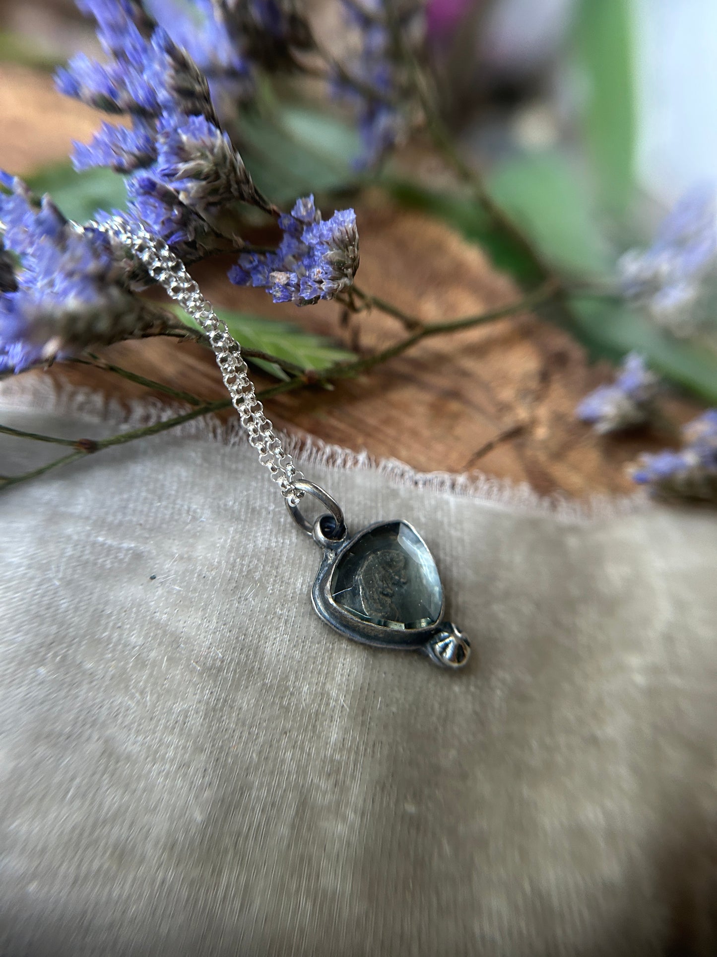 Manatee with Green Amethyst necklace- sterling silver jewelry