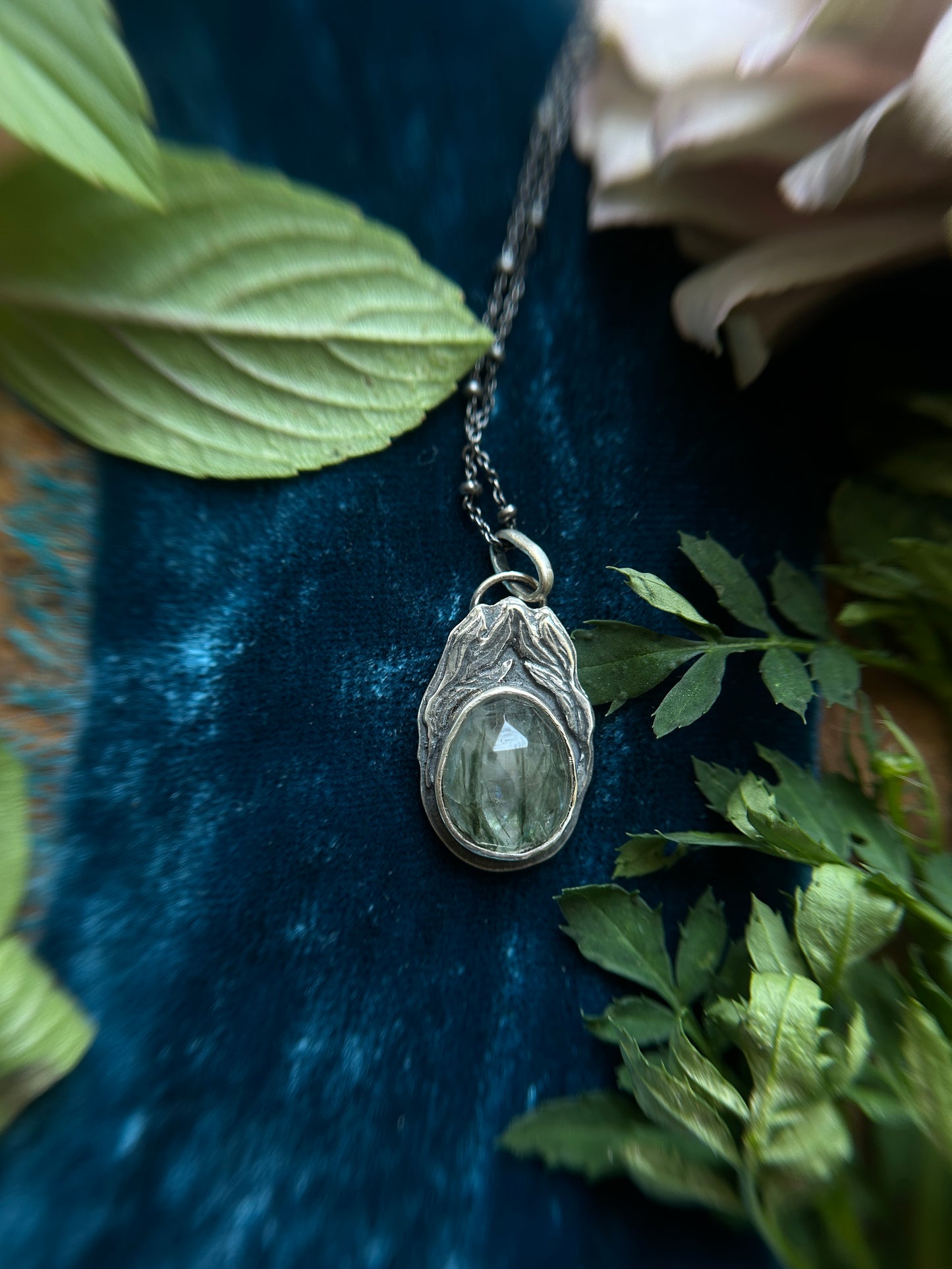 Kelpie Green Rutilated Quartz Necklace- sterling silver jewelry