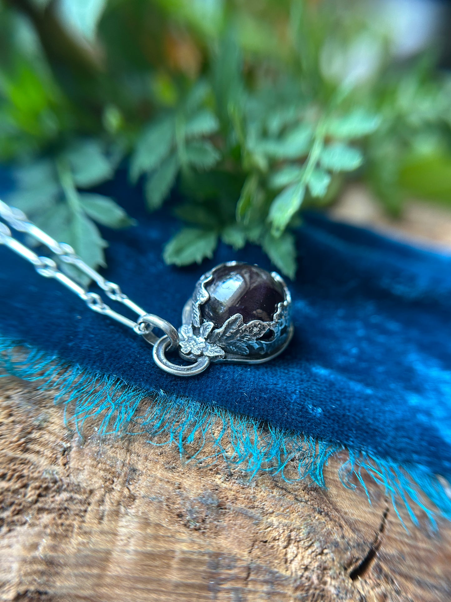 Star Garnet Blackberry Bramble Necklace- sterling silver jewelry