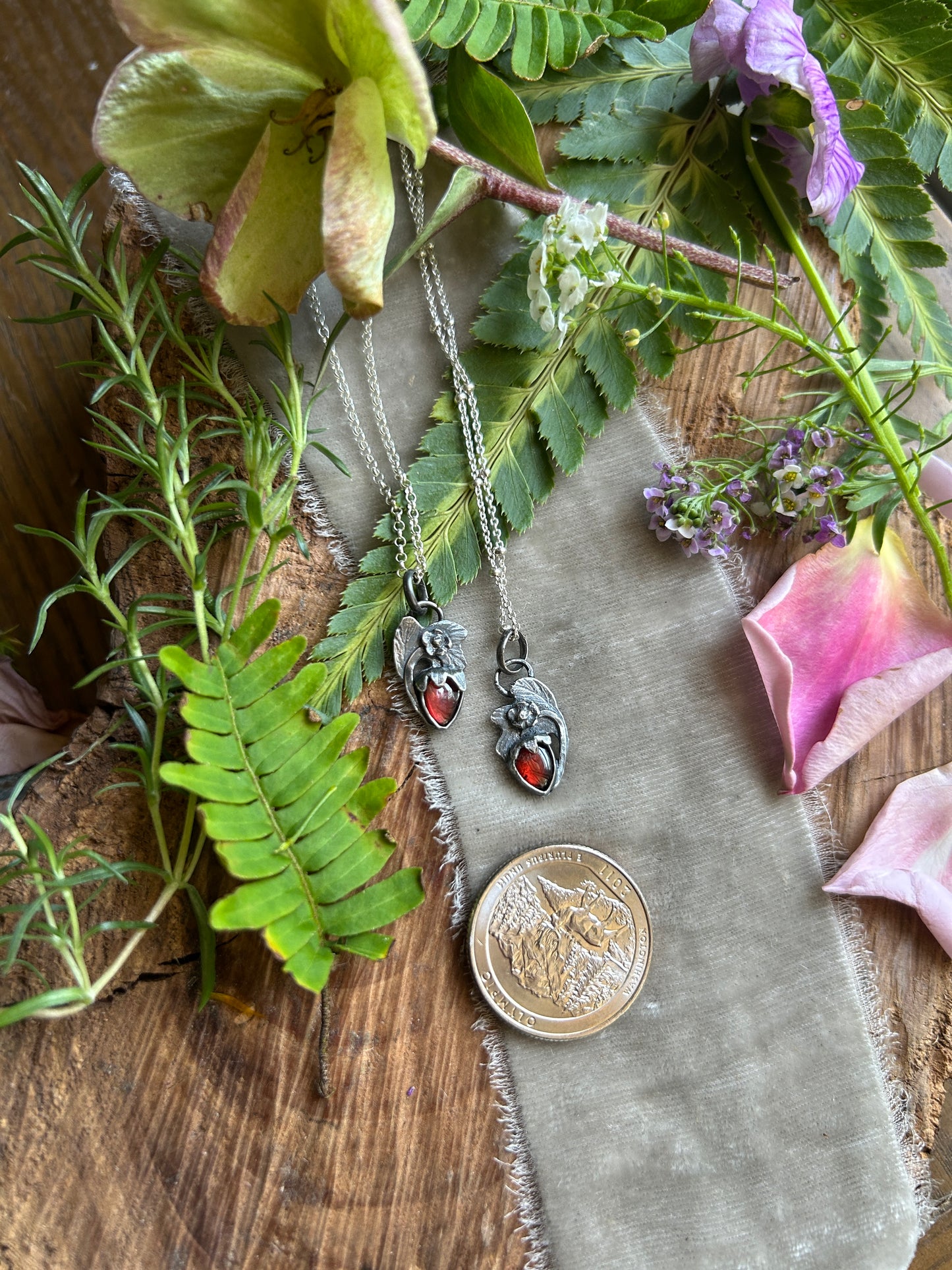 Strawberry red garnet necklace- Sterling silver jewelry