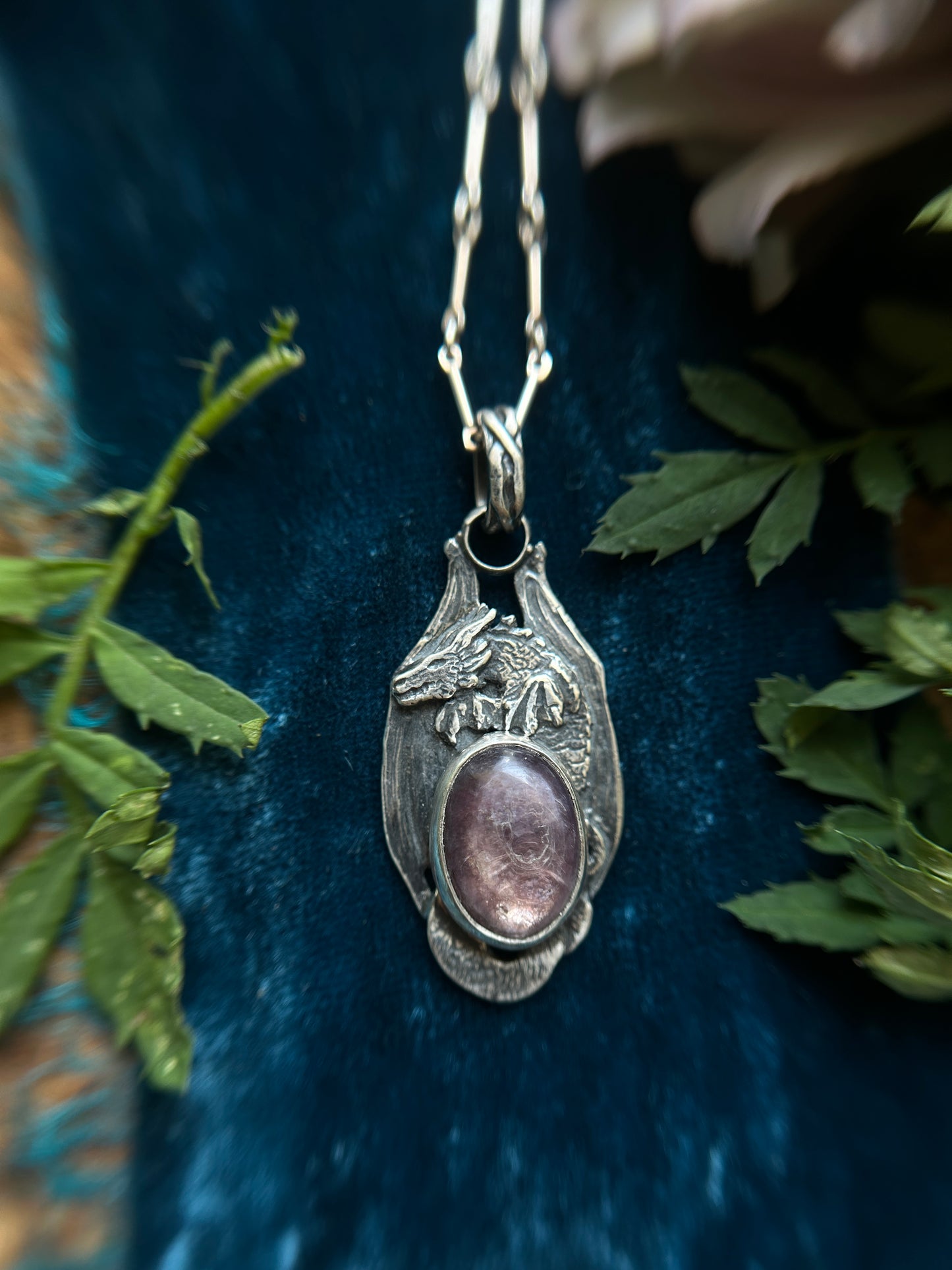 Dragon Necklace with Lepidolite- choice of small or large dragon- sterling silver jewelry