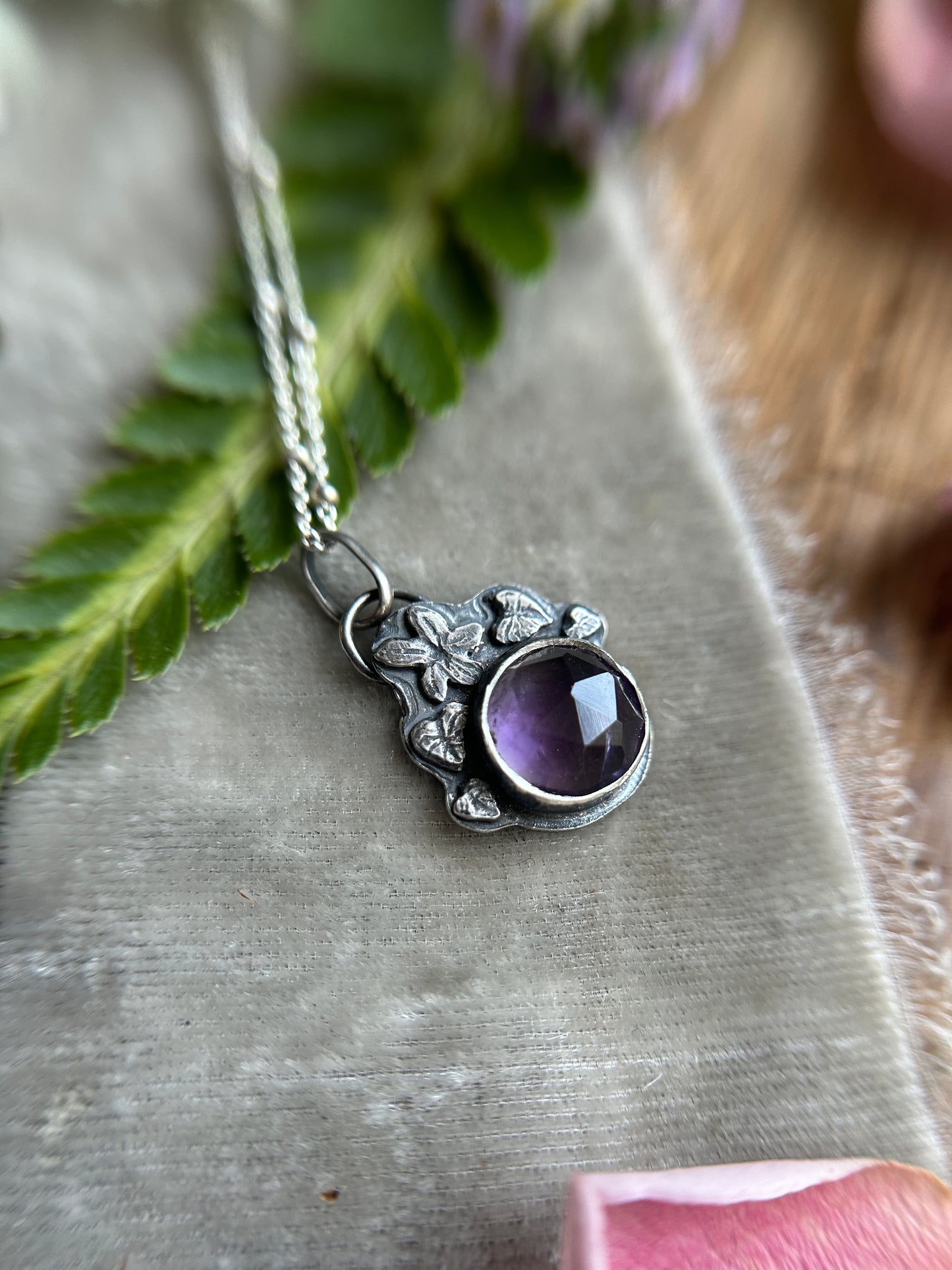 Amethyst wild violet necklace- Sterling silver jewelry
