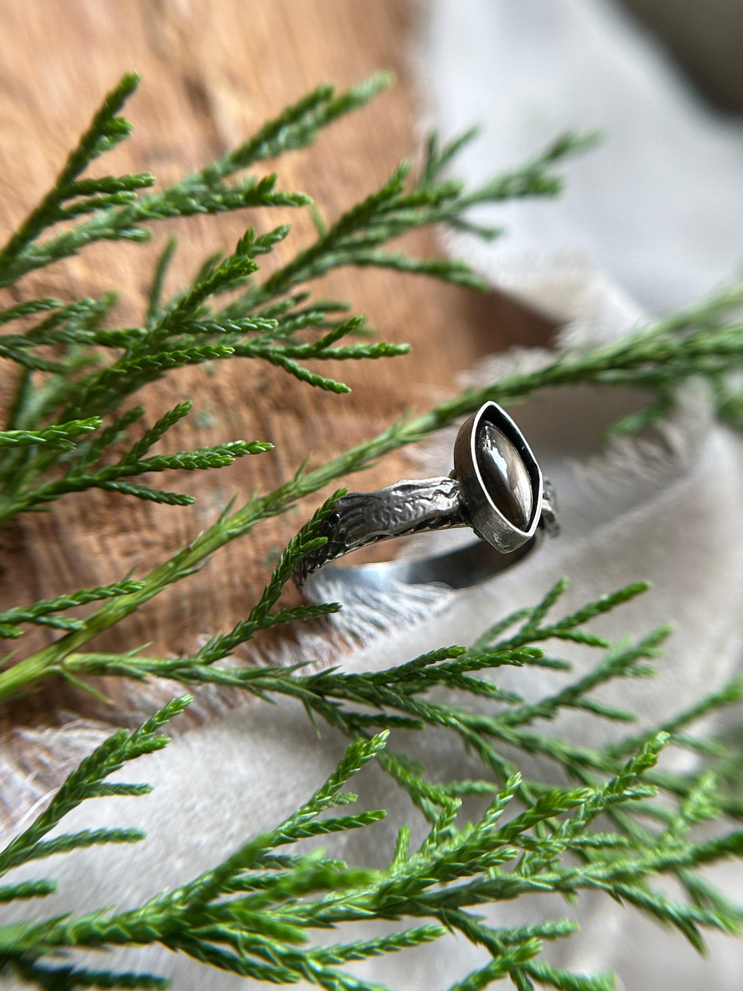 dragon ring in moonstone, star sapphire, or kyanite- finished to ring size-sterling silver dragon scale ring