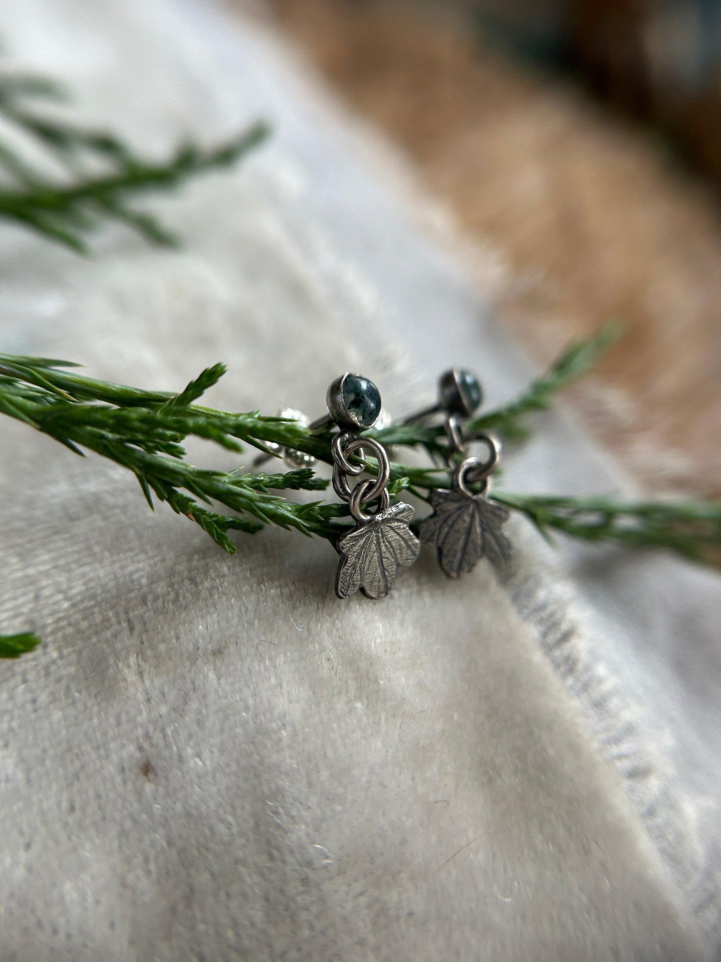 Ivy Earrings in moss agate or peridot- sterling silver