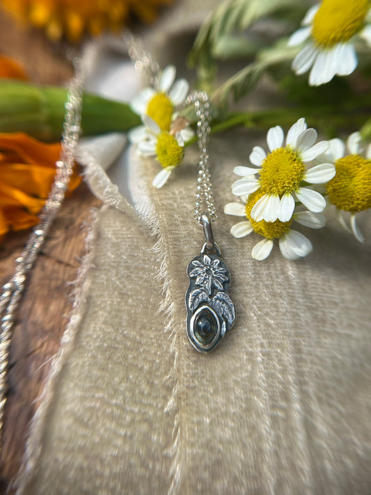 Songea sapphire sunflower necklace- Sterling silver jewelry