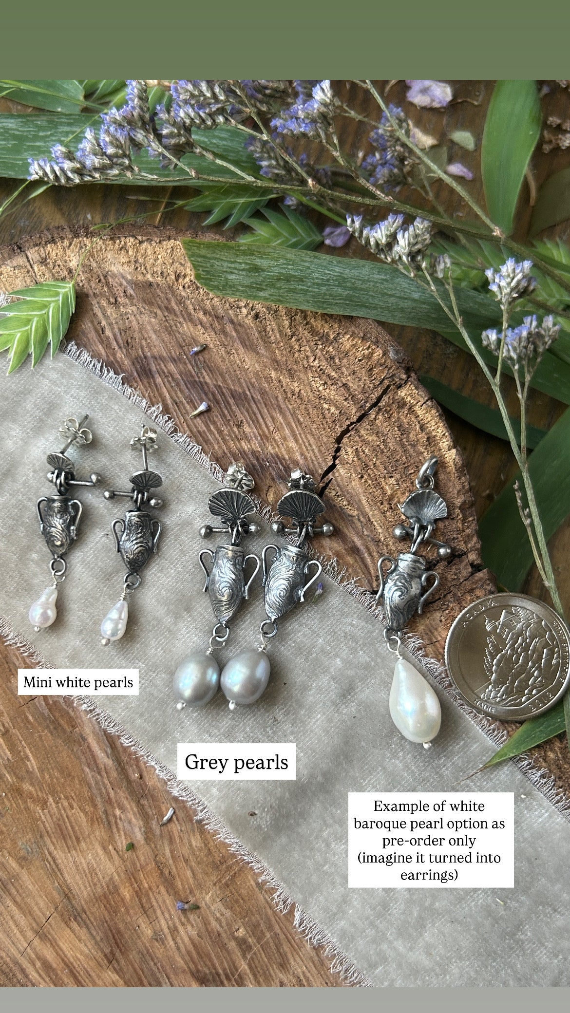 Urn of the Sea Earrings- baroque pearl drop sterling silver jewelry