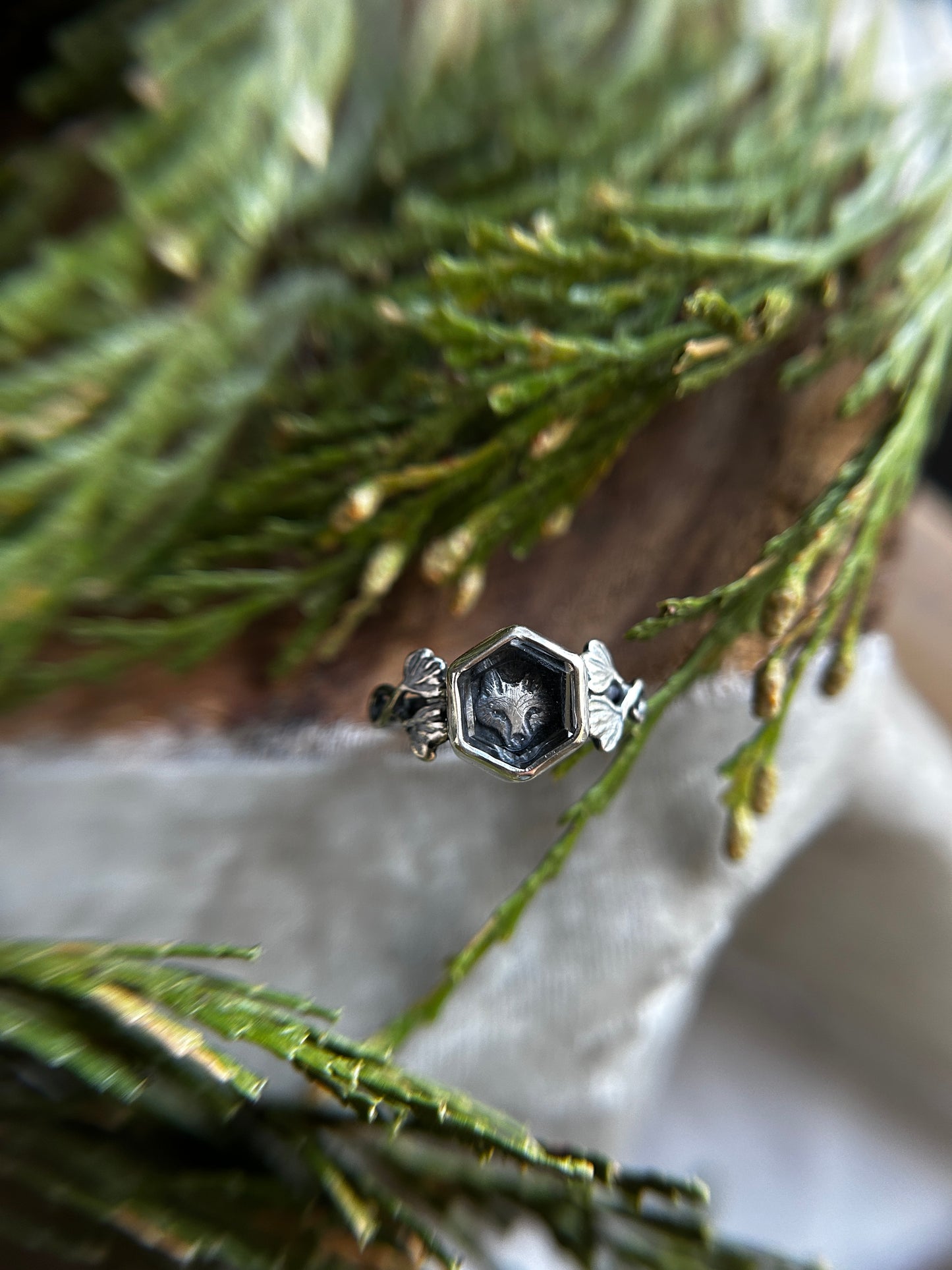 Fox in the Ivy Garden Ring- Sterling silver jewelry made to order