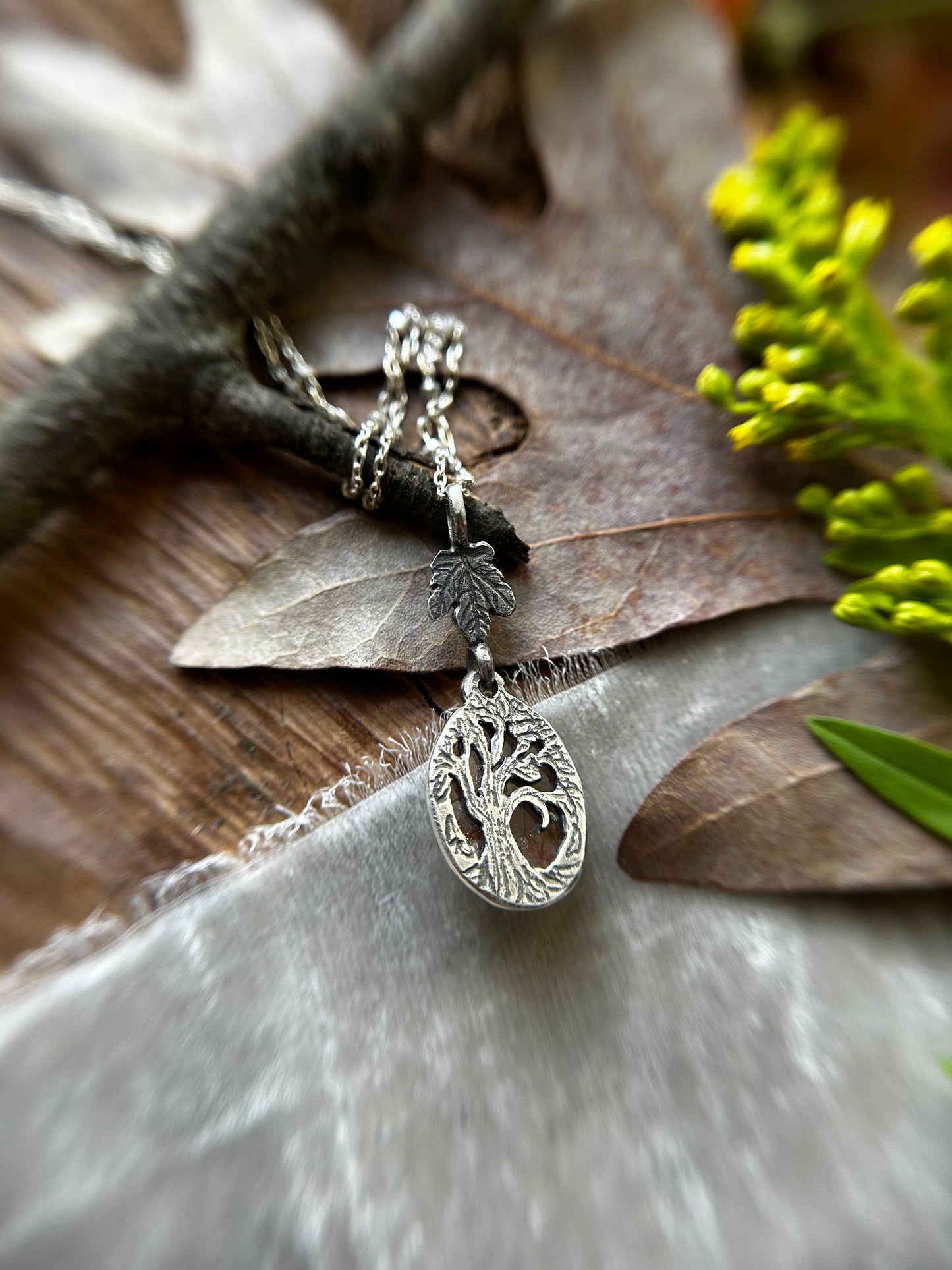 Red Rutilated Quartz Necklace with Maple Leaf & hidden tree detail- sterling silver jewelry