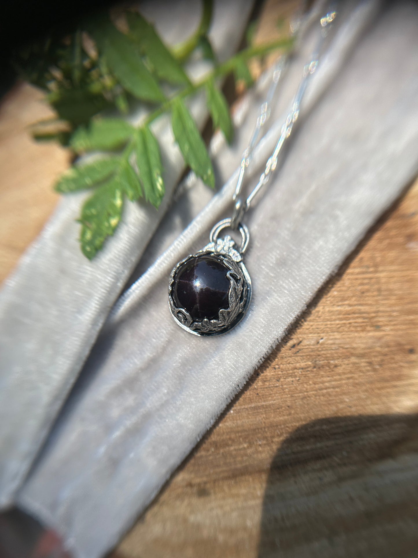 Star Garnet Blackberry Bramble Necklace- sterling silver jewelry