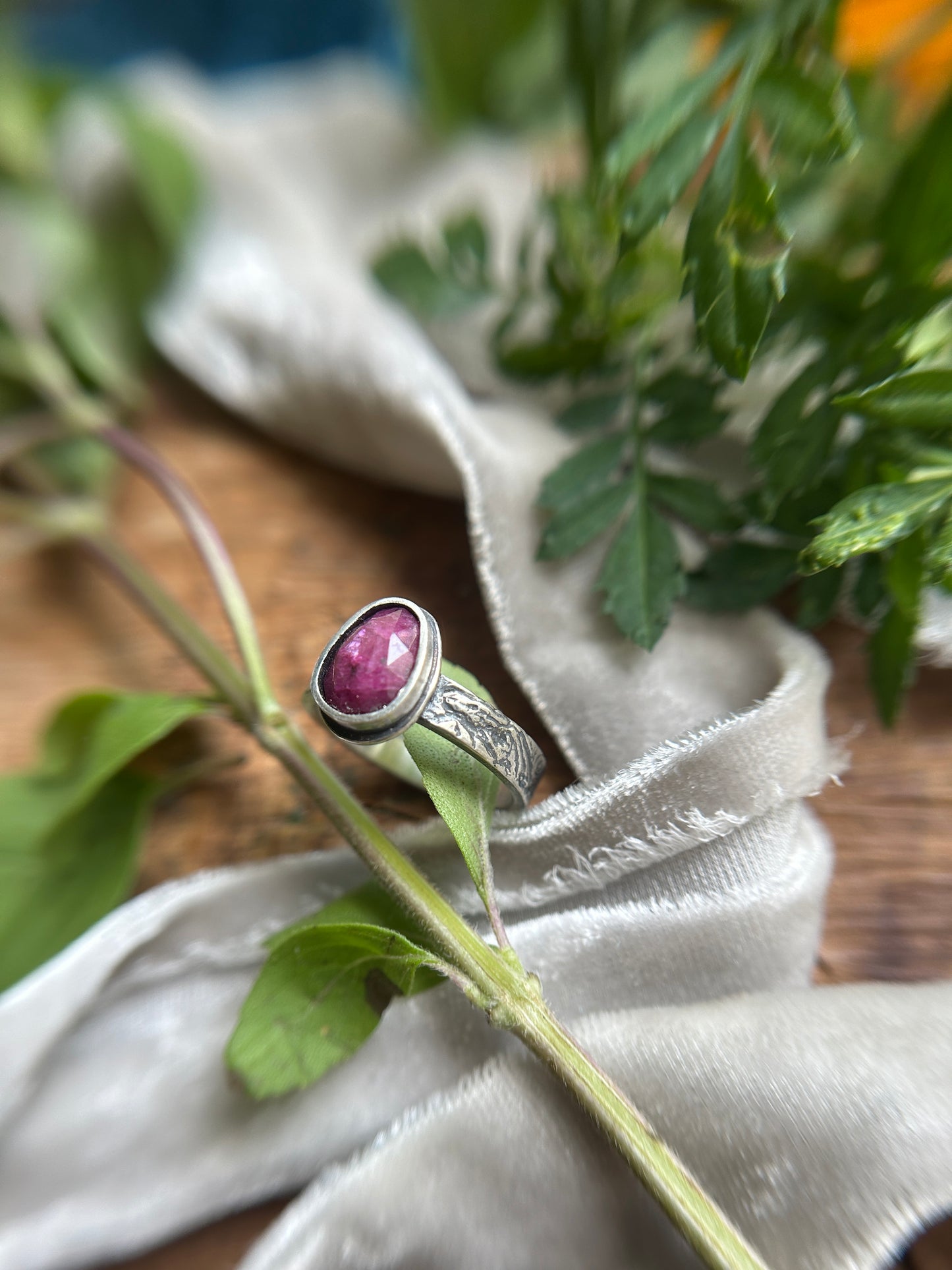 Dragon in Flight engraved ring with silken ruby- sterling silver jewelry