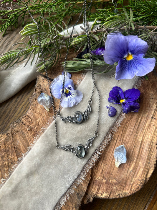 Juniper Sprig Necklace in choice of dumortierite in quartz or aquamarine- sterling silver jewelry