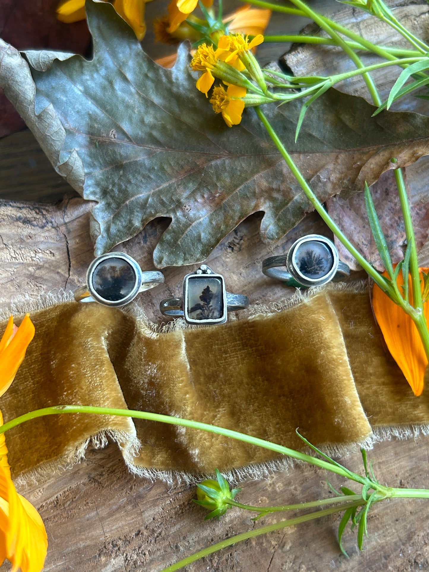 dendritic agate ring any size- sterling silver with choice of ring size and ring band