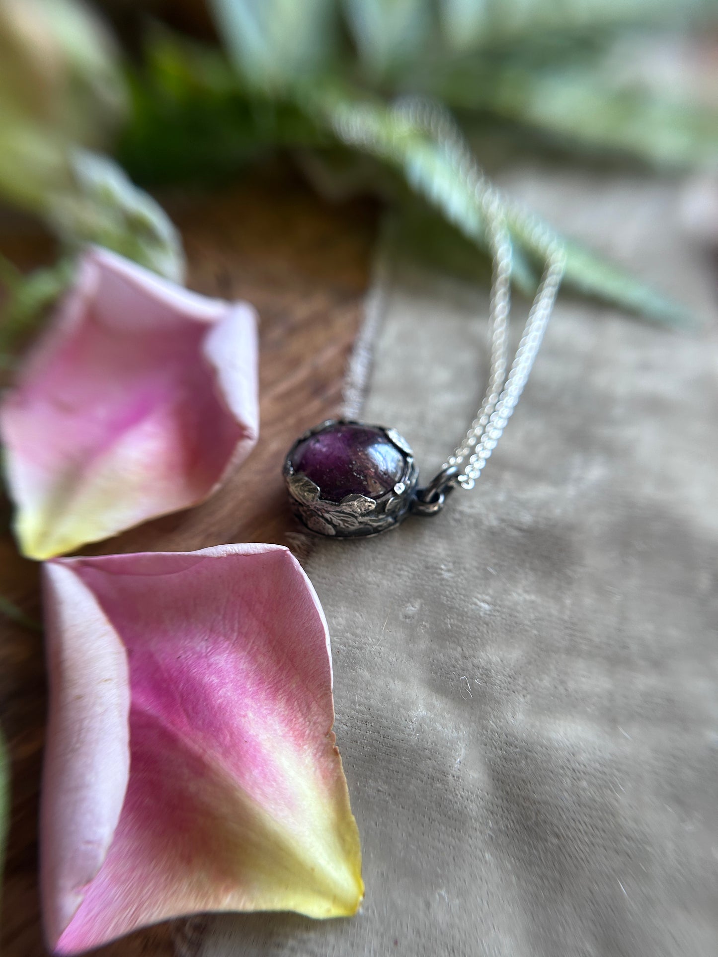 Star ruby strawberry necklace- Sterling silver jewelry