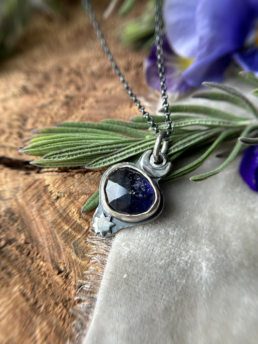 Iolite Moon and Star Necklace- sterling silver jewelry