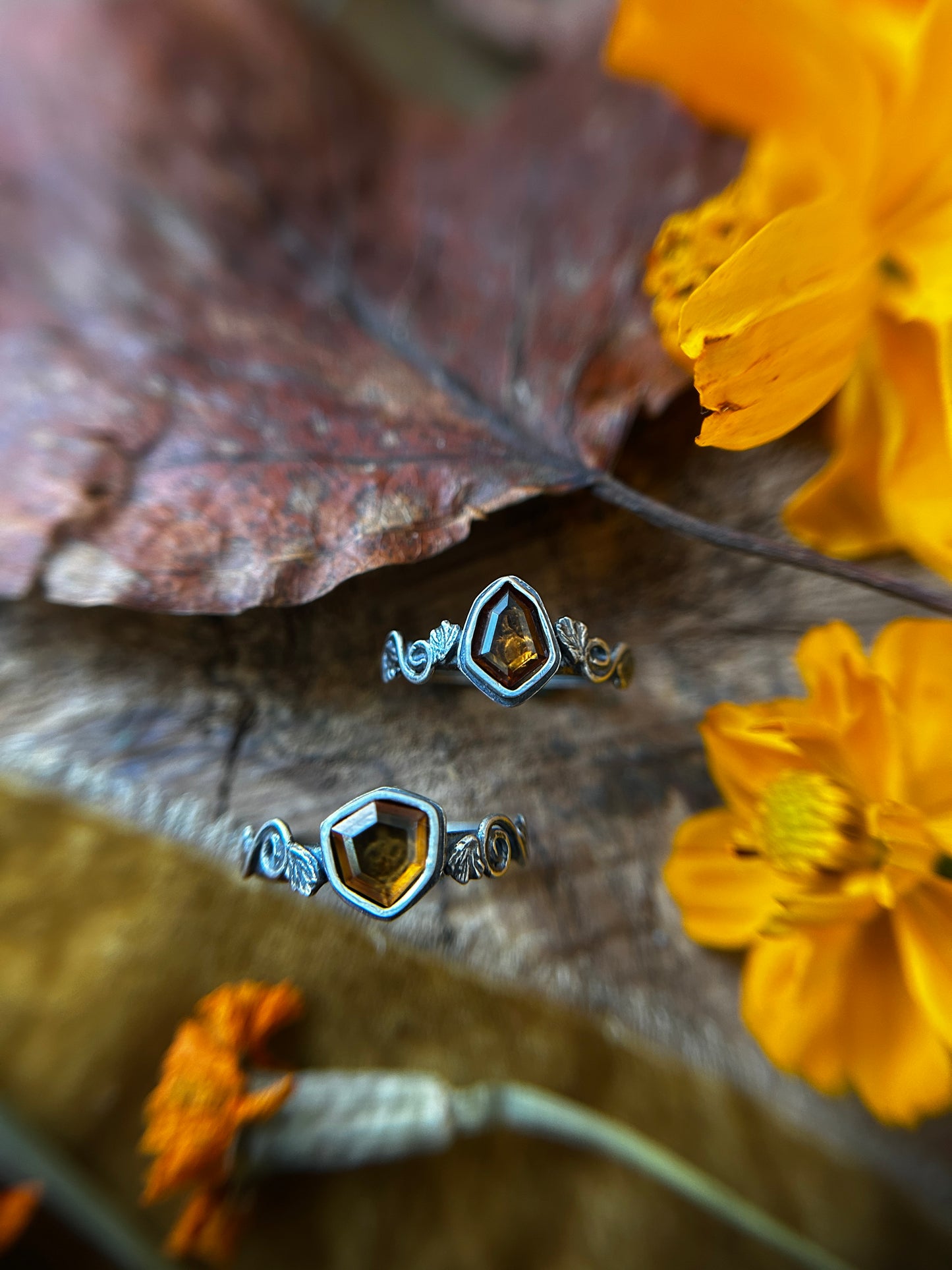 Pumpkin Rings with Hessonite Garnet gems- Sterling silver jewelry