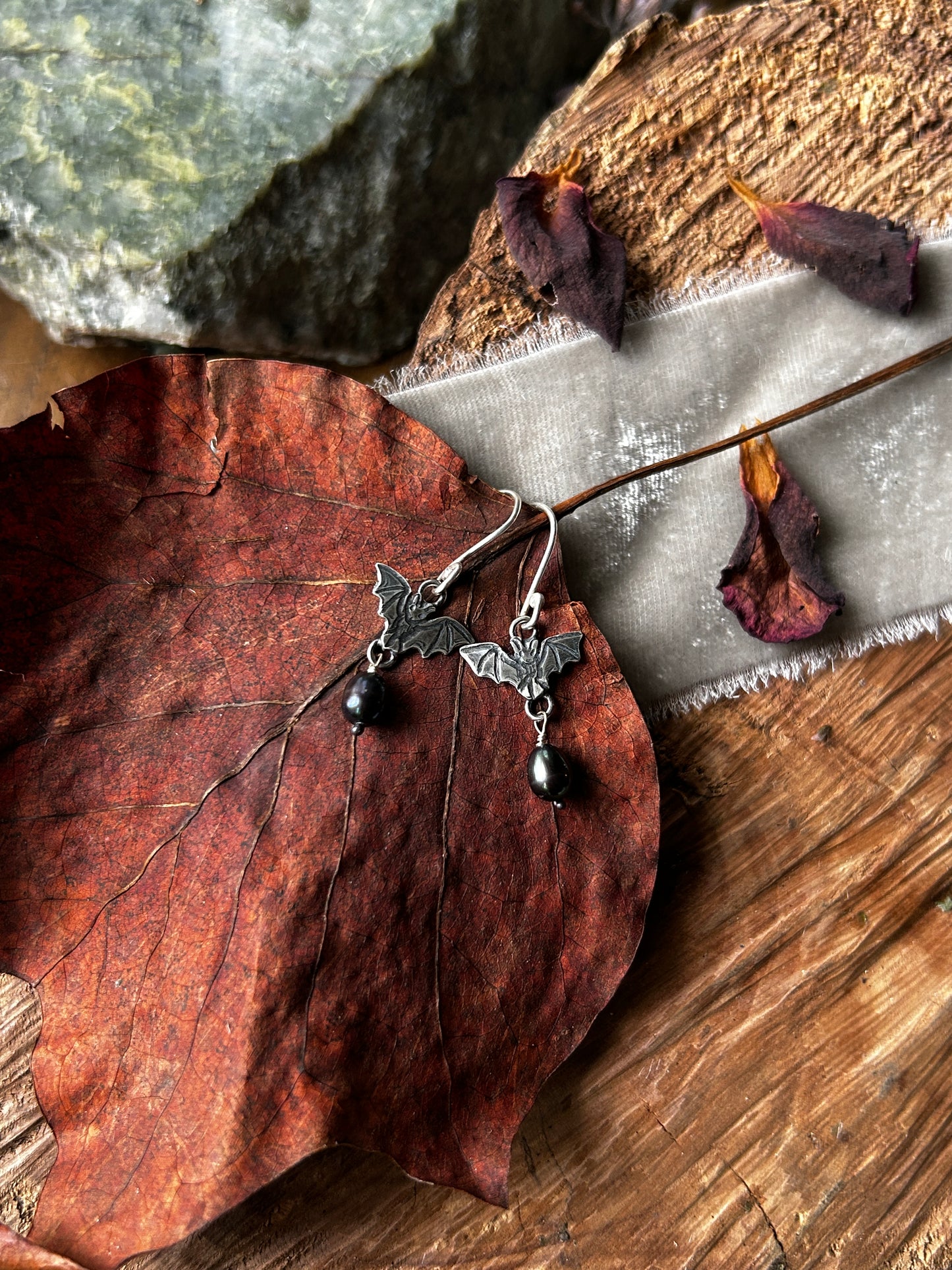 Pre-order bat earrings with choice of gemstone or pearls jewelry