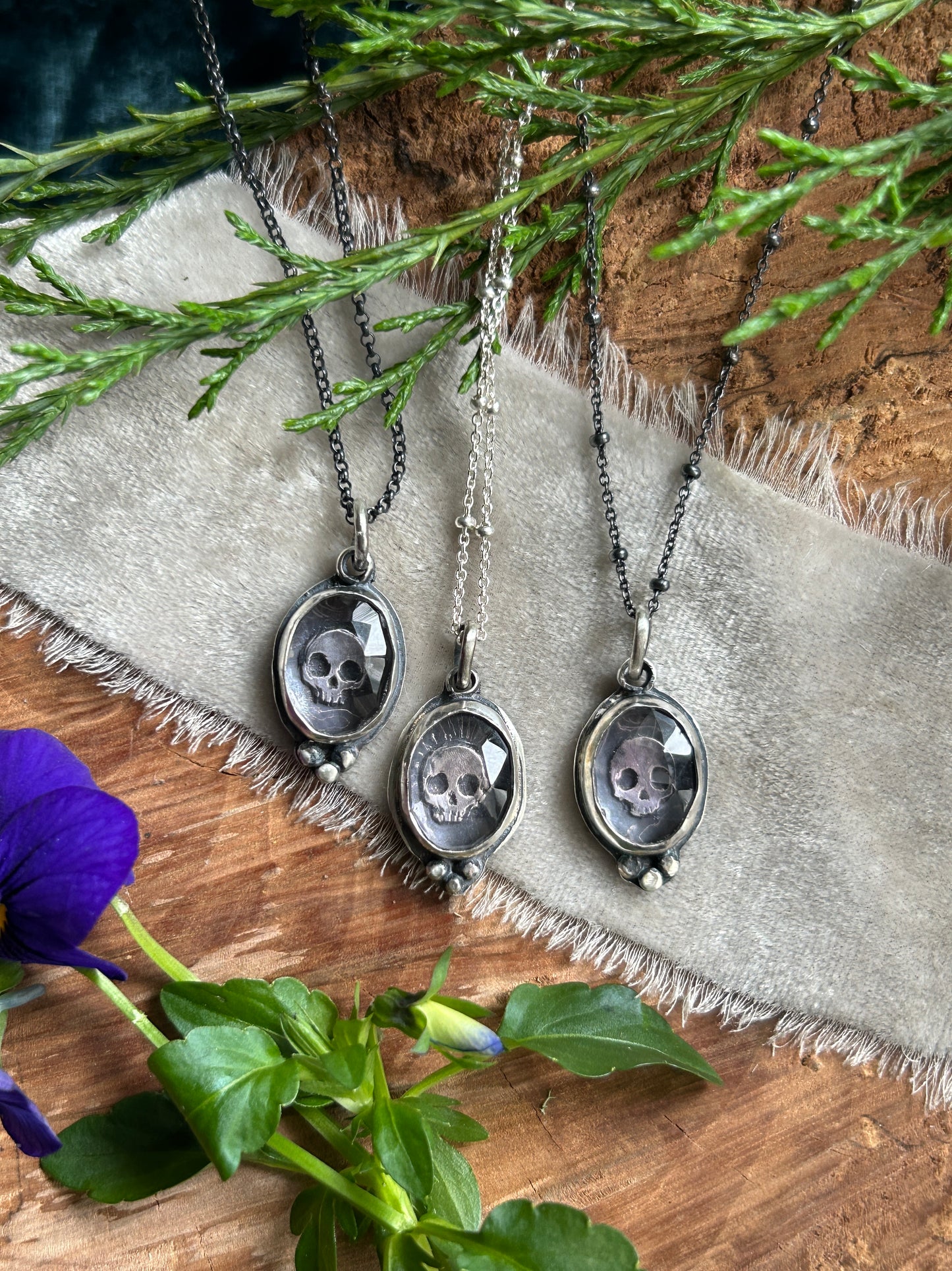 Amethyst skull necklaces-memento mori sterling silver ready to ship pendants