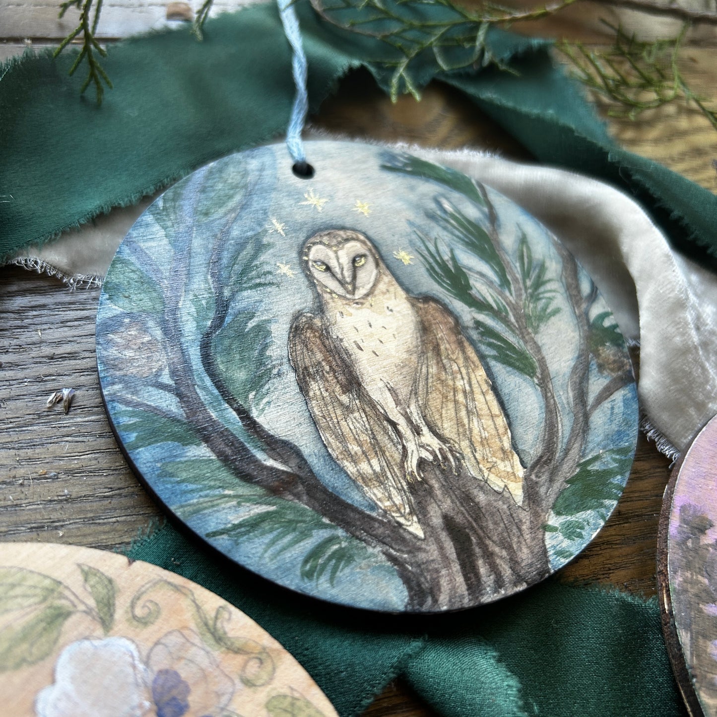 Handpainted Ornaments- watercolor on wood Woodland Creature Ornaments