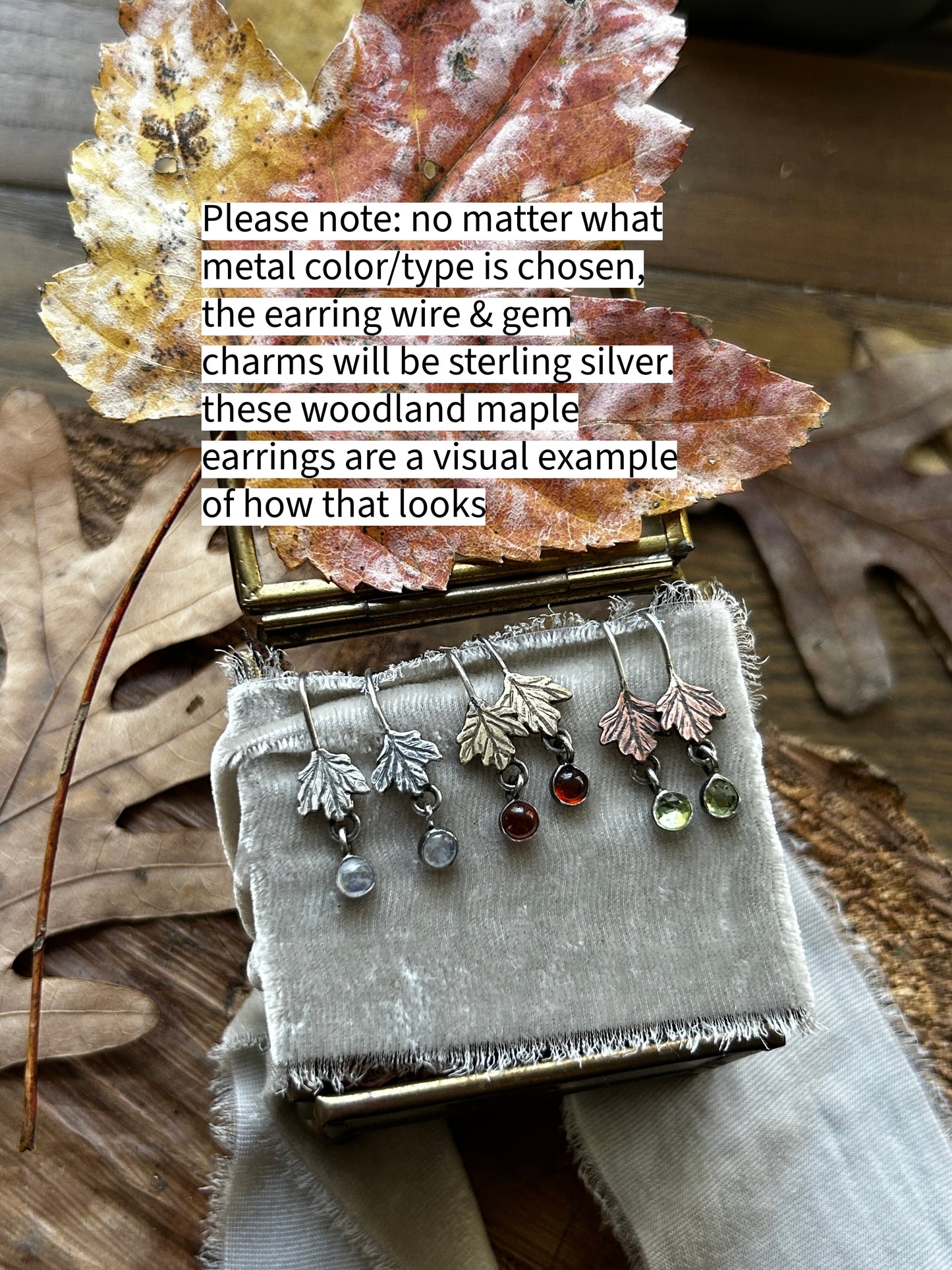 Oak leaf and Acorn Earrings- Sterling silver jewelry with gemstone charm