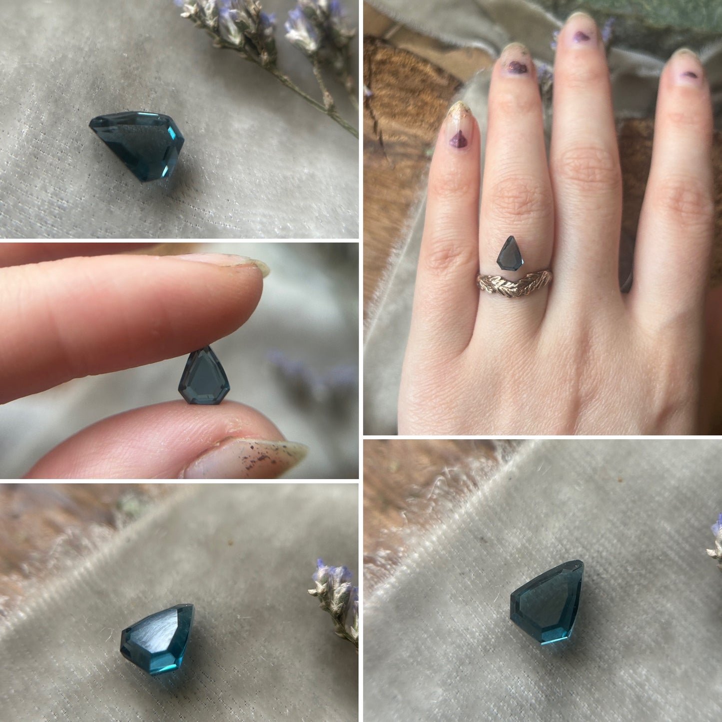 London Blue Topaz Memento Mori Skull and Waves Ring- sterling silver jewelry- MADE TO ORDER