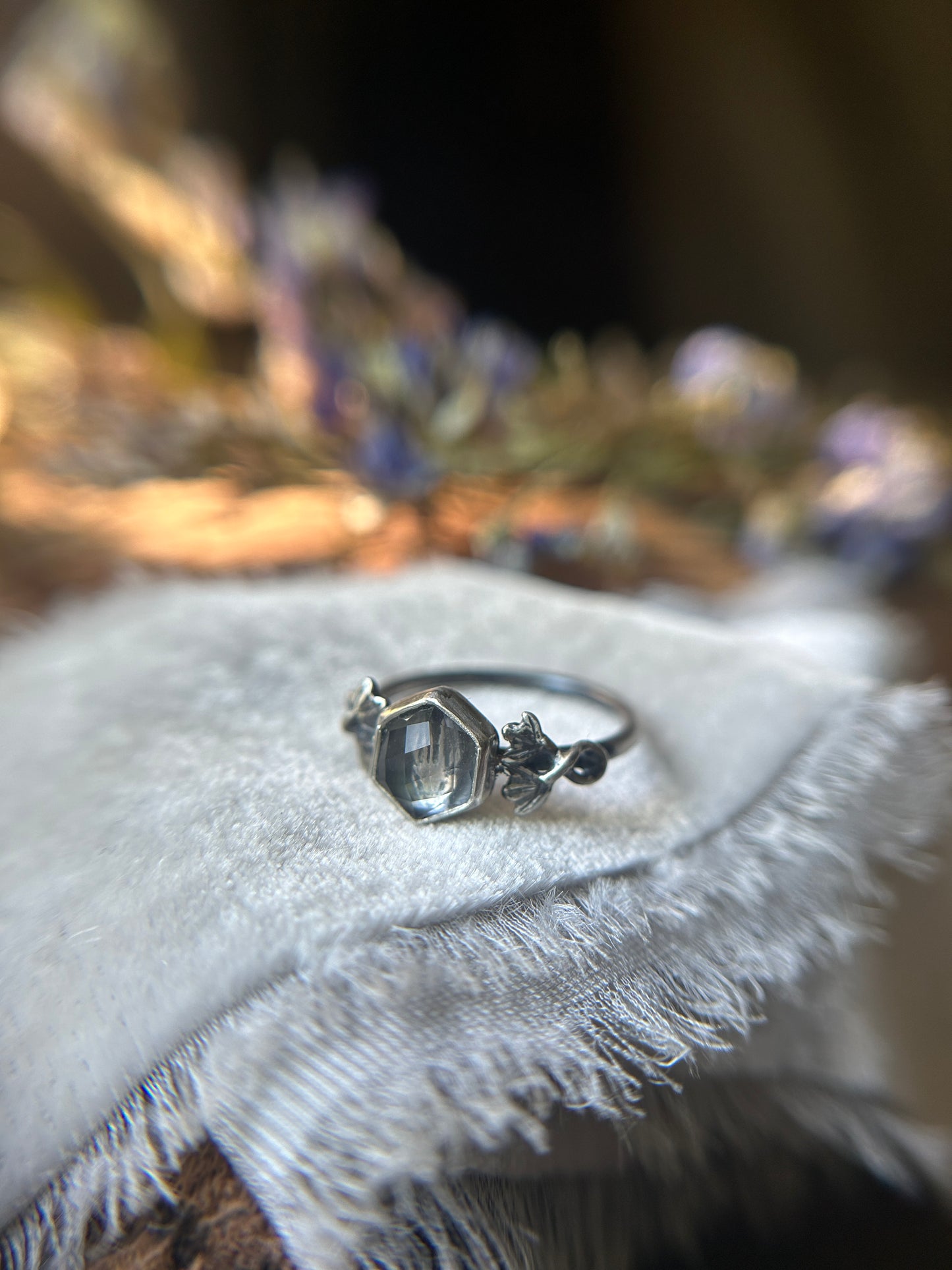 Rabbit in the Ivy Garden ring- sterling silver finished to ring size