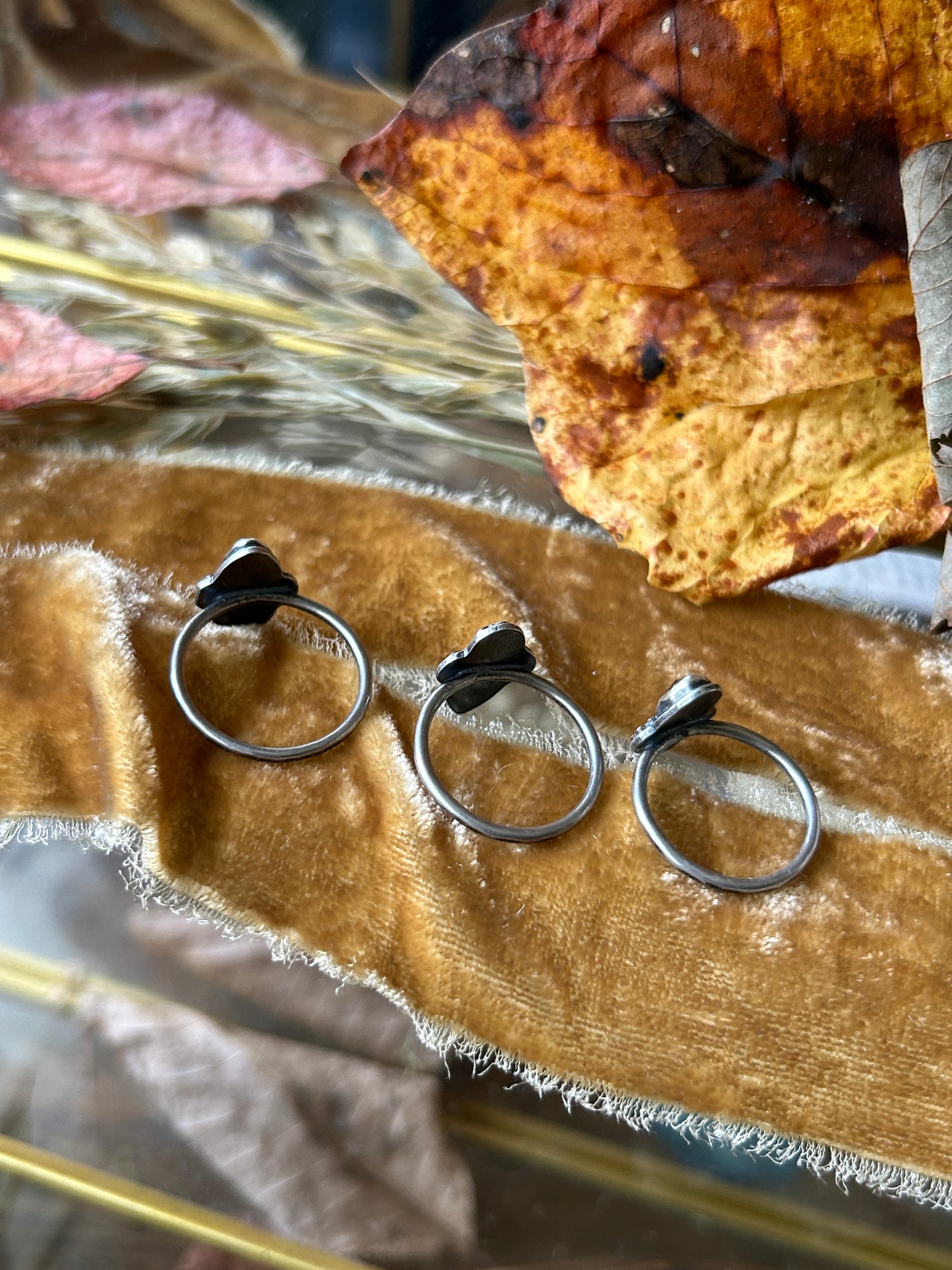 Ready to ship pumpkin rings sizes 6.75,8, 9 in zircon and black moonstone