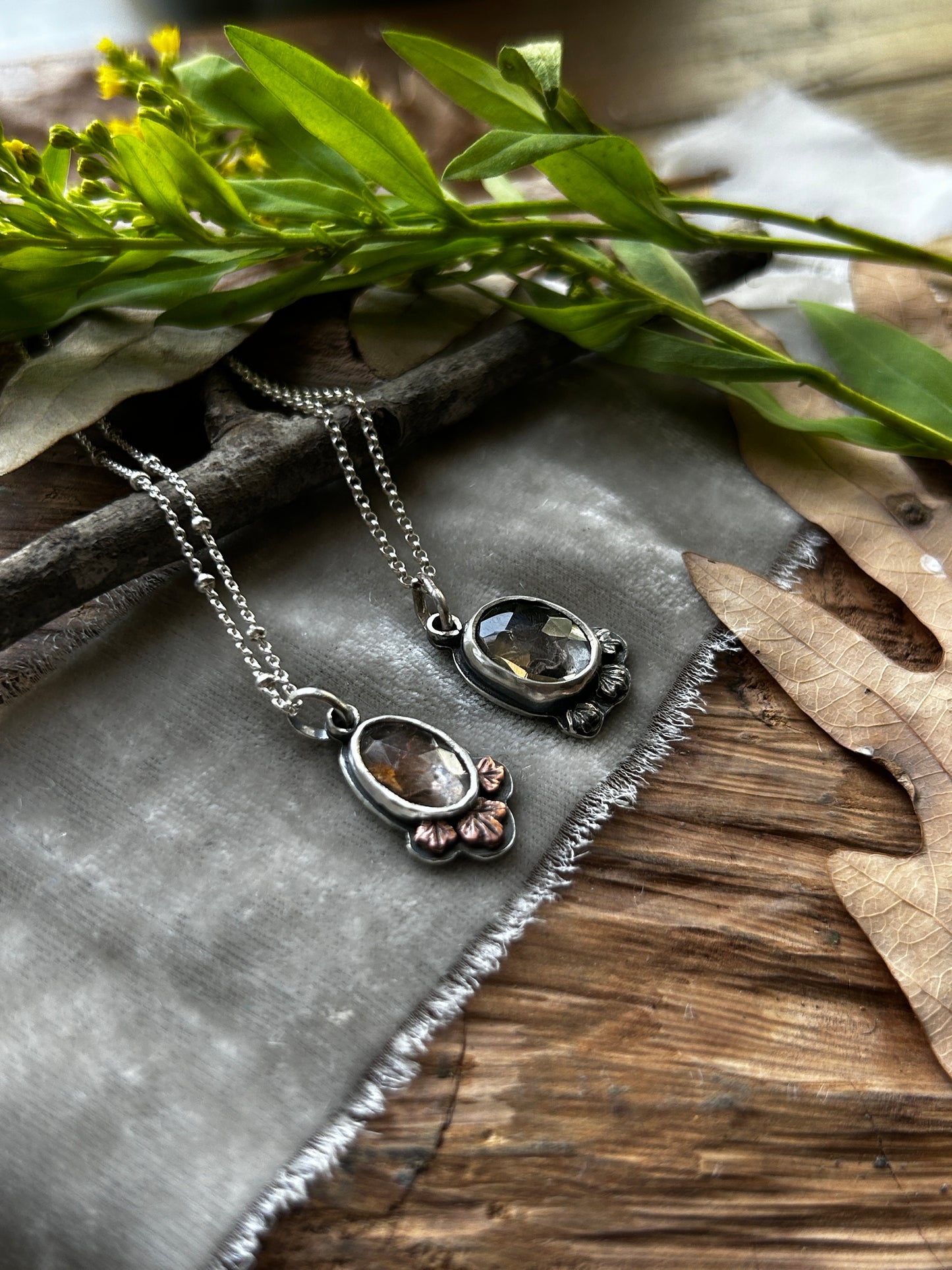 Forest Fox Necklace in Imperial Topaz or Smoky Quartz- sterling silver copper jewelry
