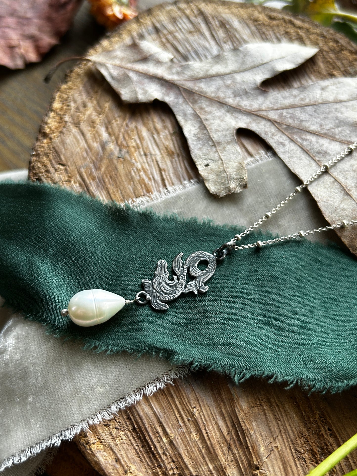Sea Serpent Dragon with Baroque Pearl Necklace- sterling silver jewelry