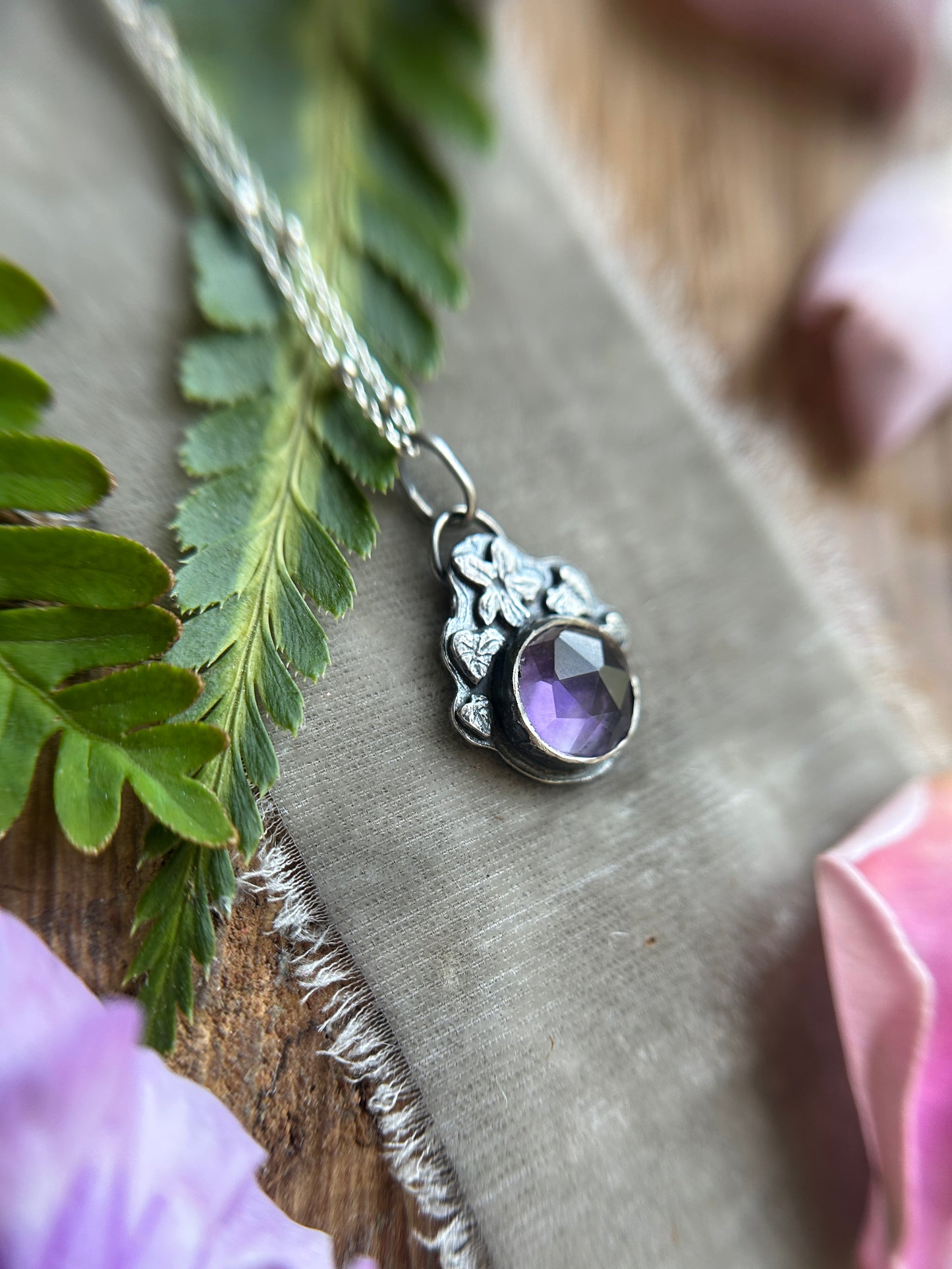 Amethyst wild violet necklace- Sterling silver jewelry
