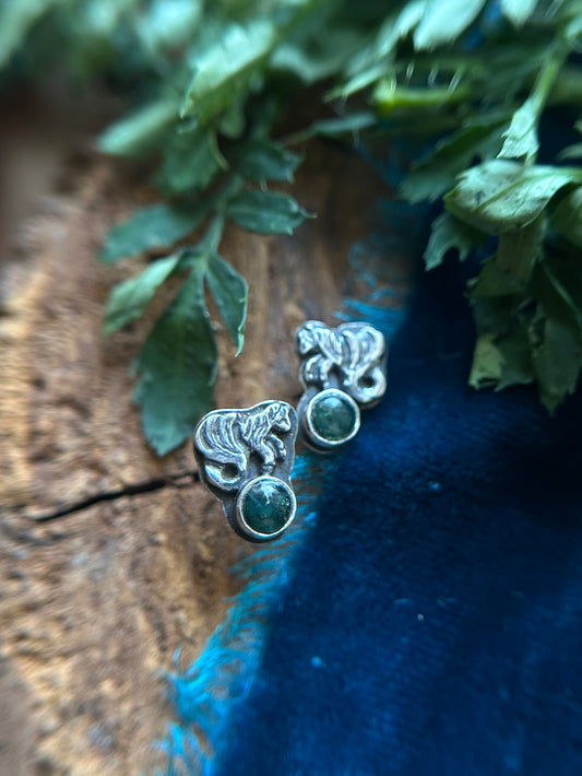 Mini Kelpie Earrings with moss agate- sterling silver jewelry