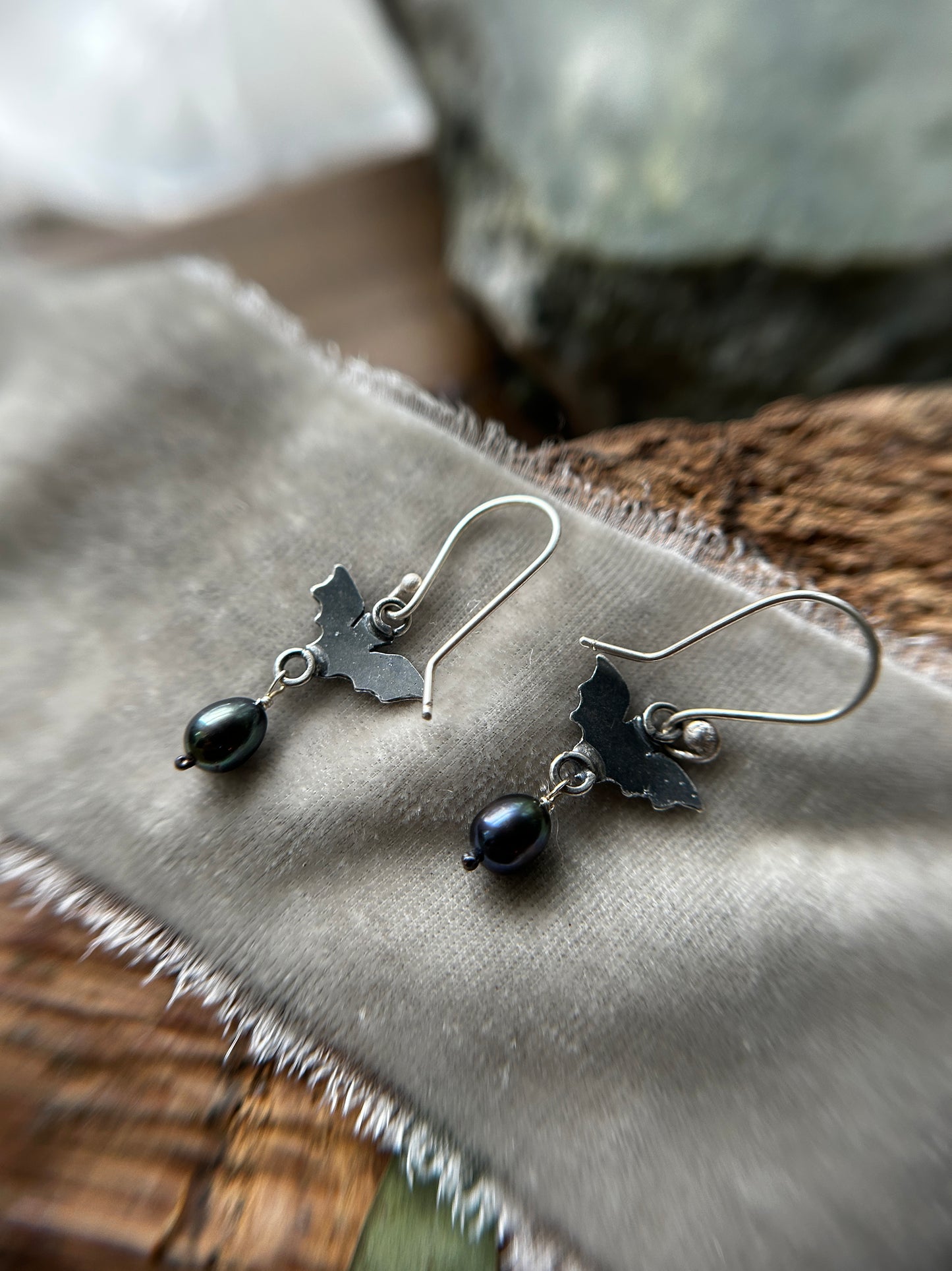 Pre-order bat earrings with choice of gemstone or pearls jewelry