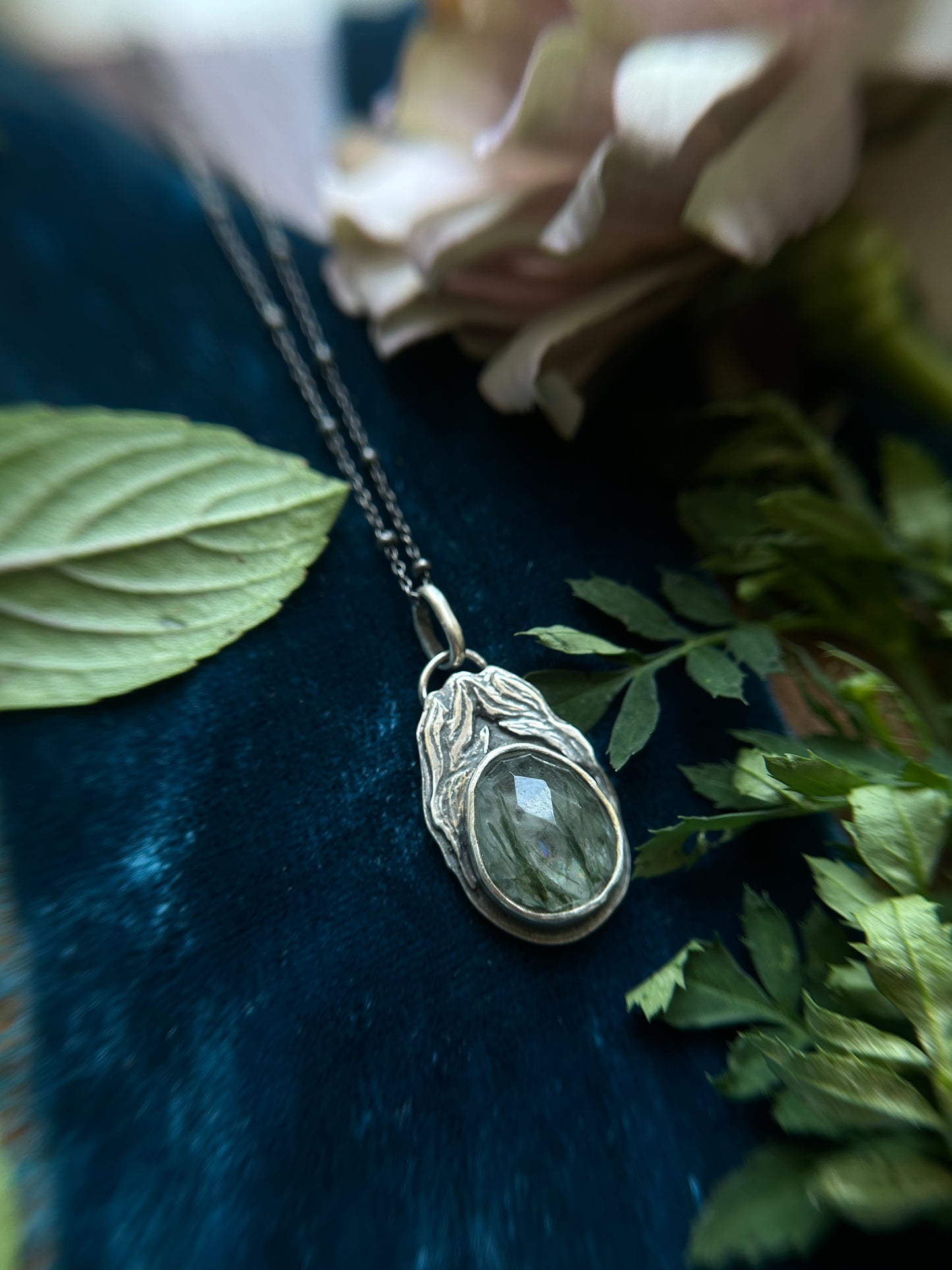 Kelpie Green Rutilated Quartz Necklace- sterling silver jewelry