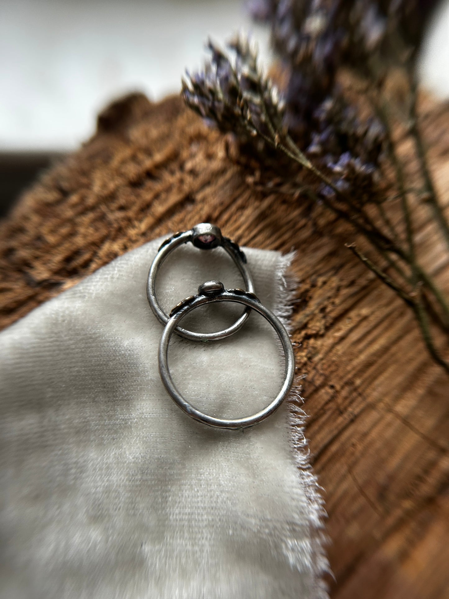 Woodland leaf stackable ring- choice of gemstone, leaves, and ring size sterling silver with choice of brass or copper made to order jewelry