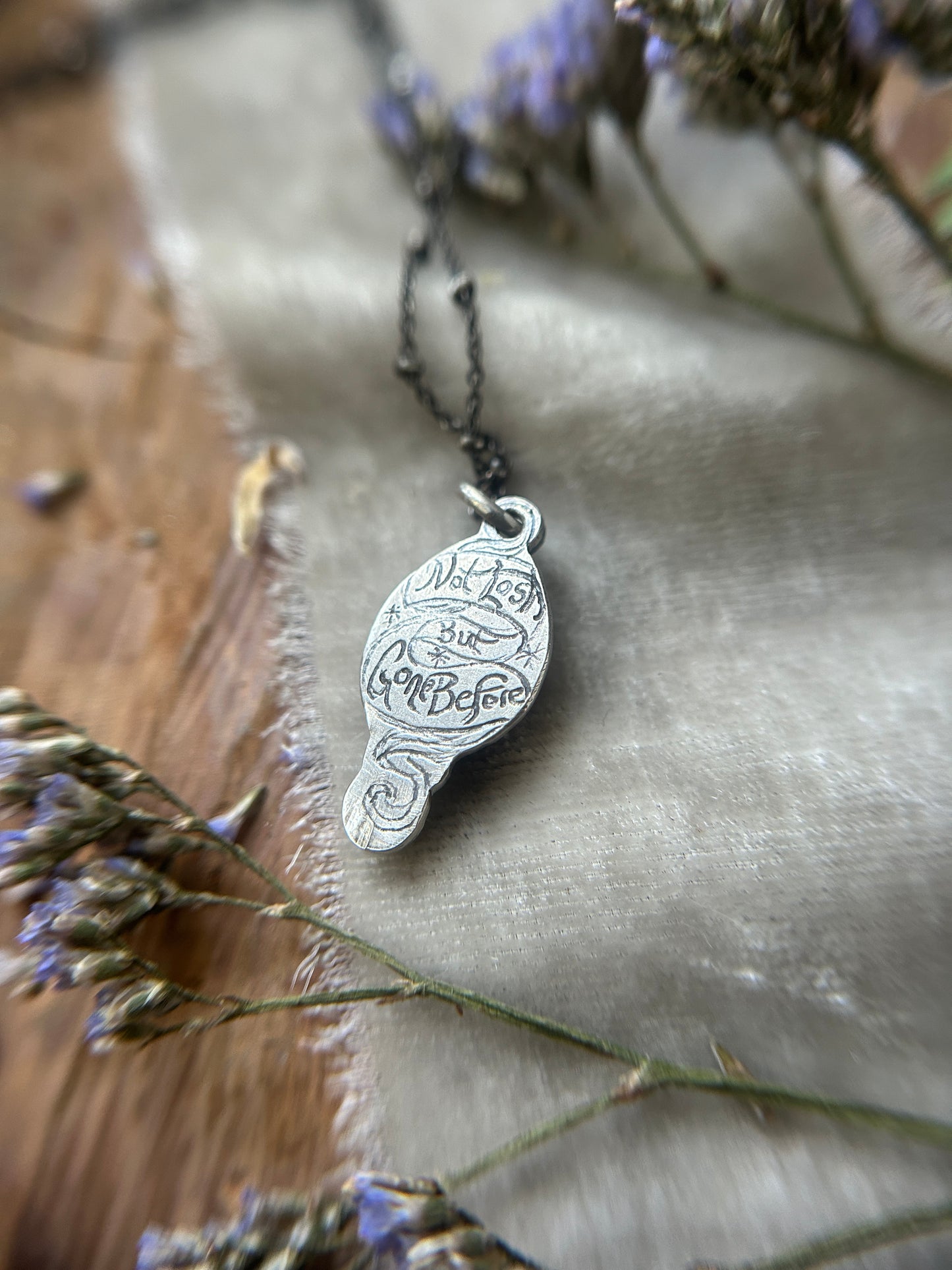 Moss Aquamarine Memento Mori Skull Necklace- sterling silver jewelry