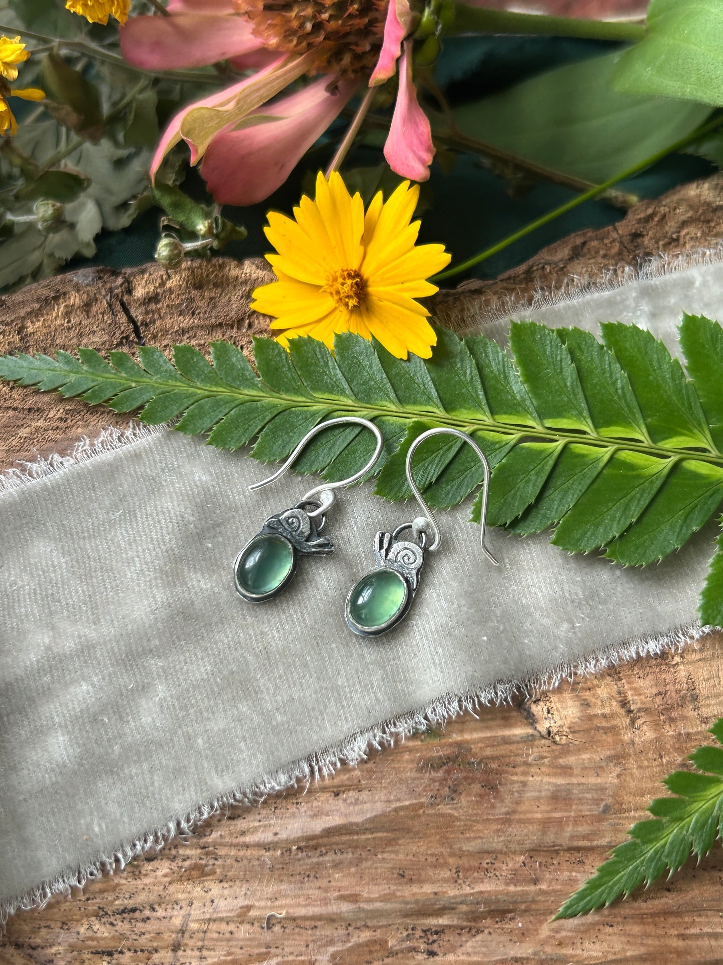 Snail Earrings with Serpentine-Sterling silver jewelry
