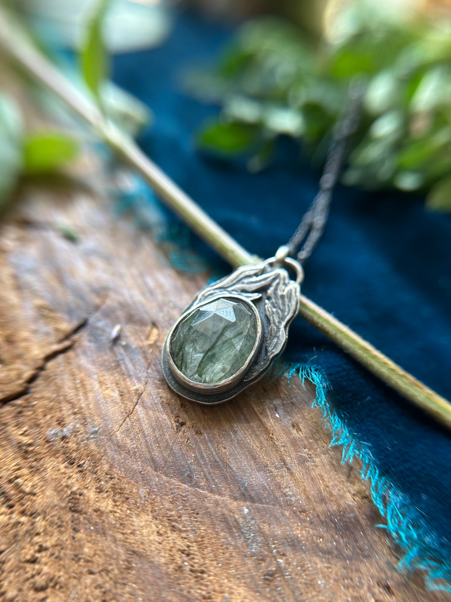 Kelpie Green Rutilated Quartz Necklace- sterling silver jewelry
