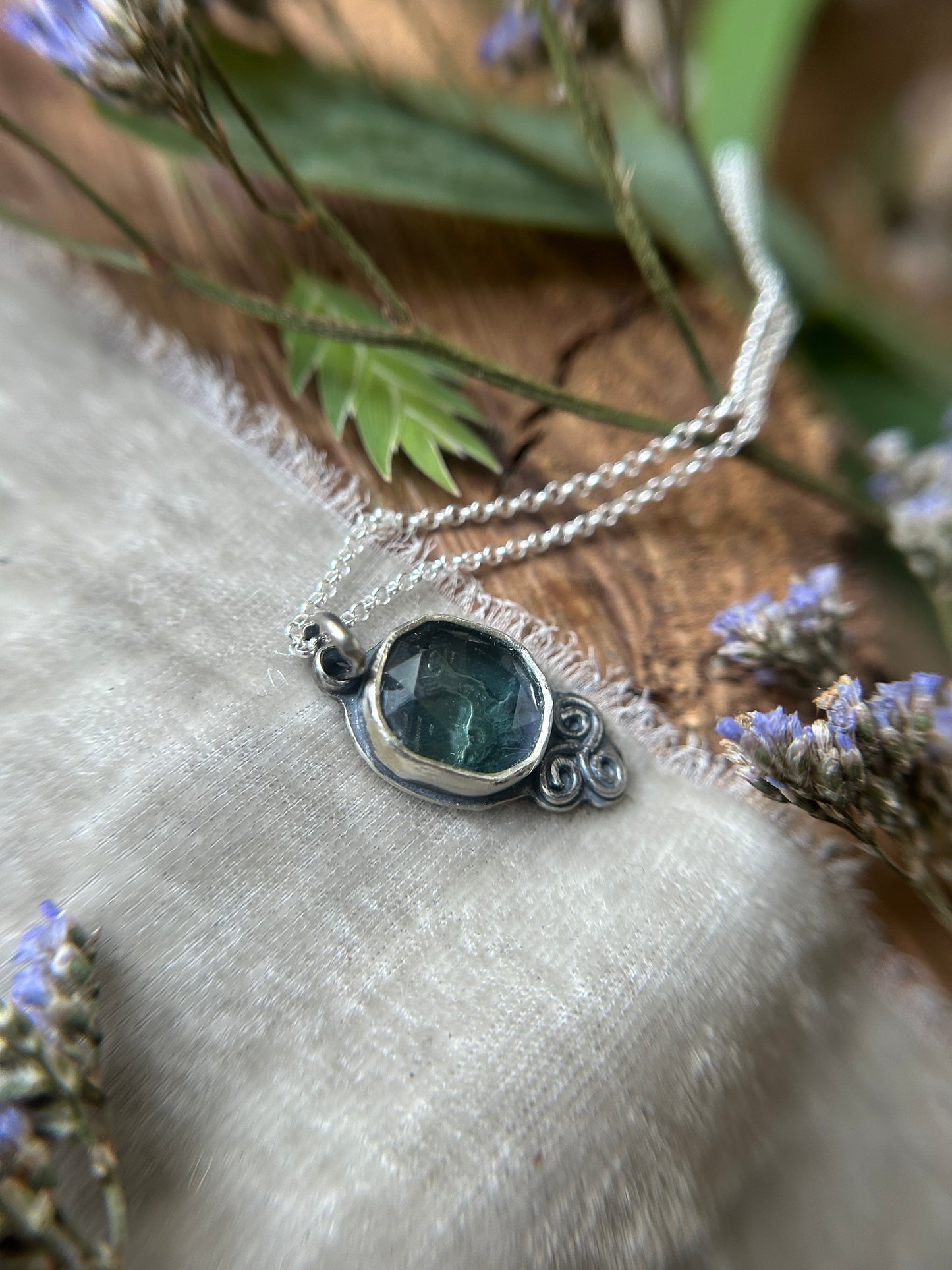Fluorite Selkie Seal Necklace- sterling silver metalsmith made jewelry