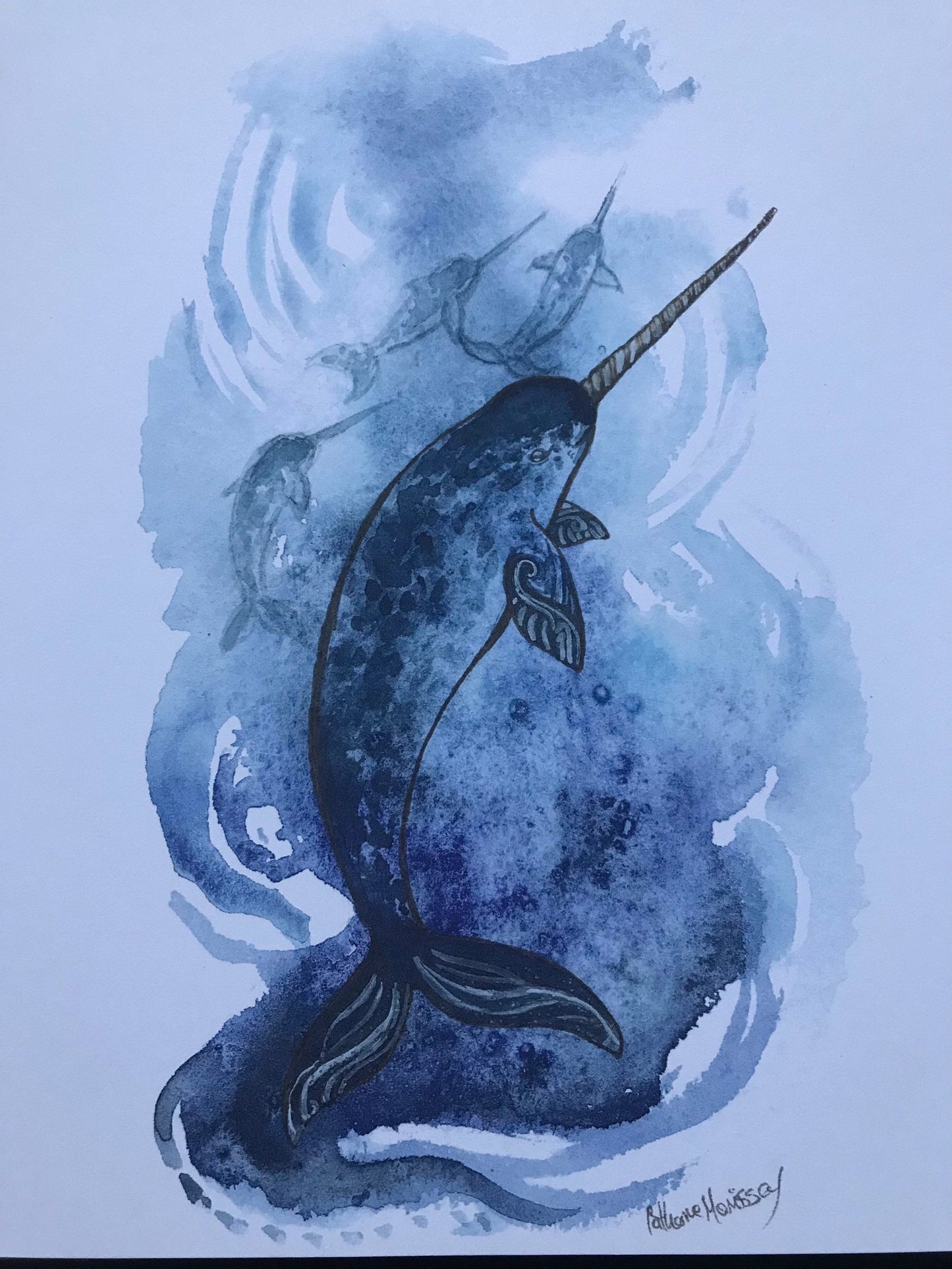 Narwhal art print painting 8 by 10 inches ocean watercolor painting illustration nature gift idea unicorn of the sea