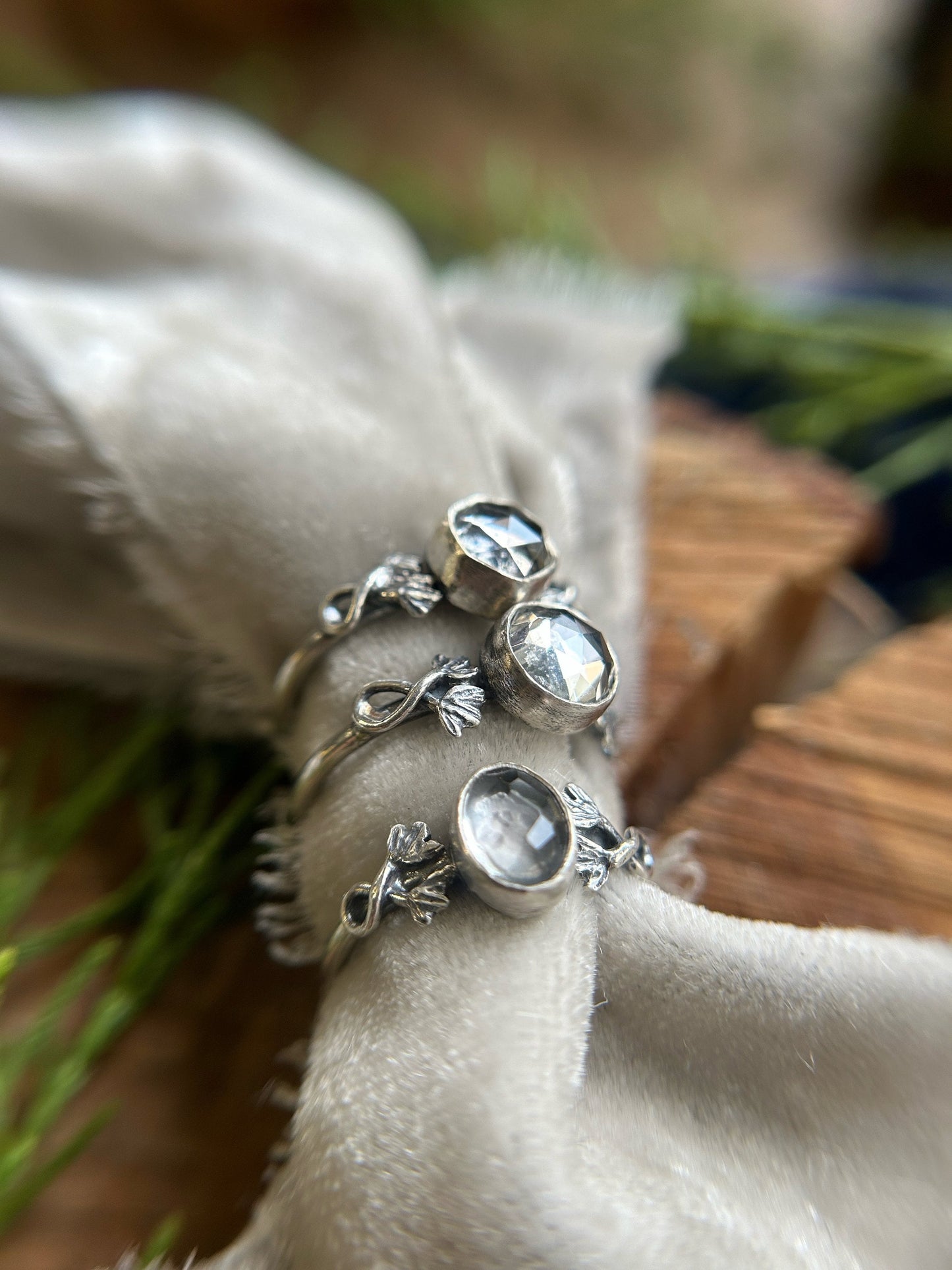 Quartz skull with ivy ring