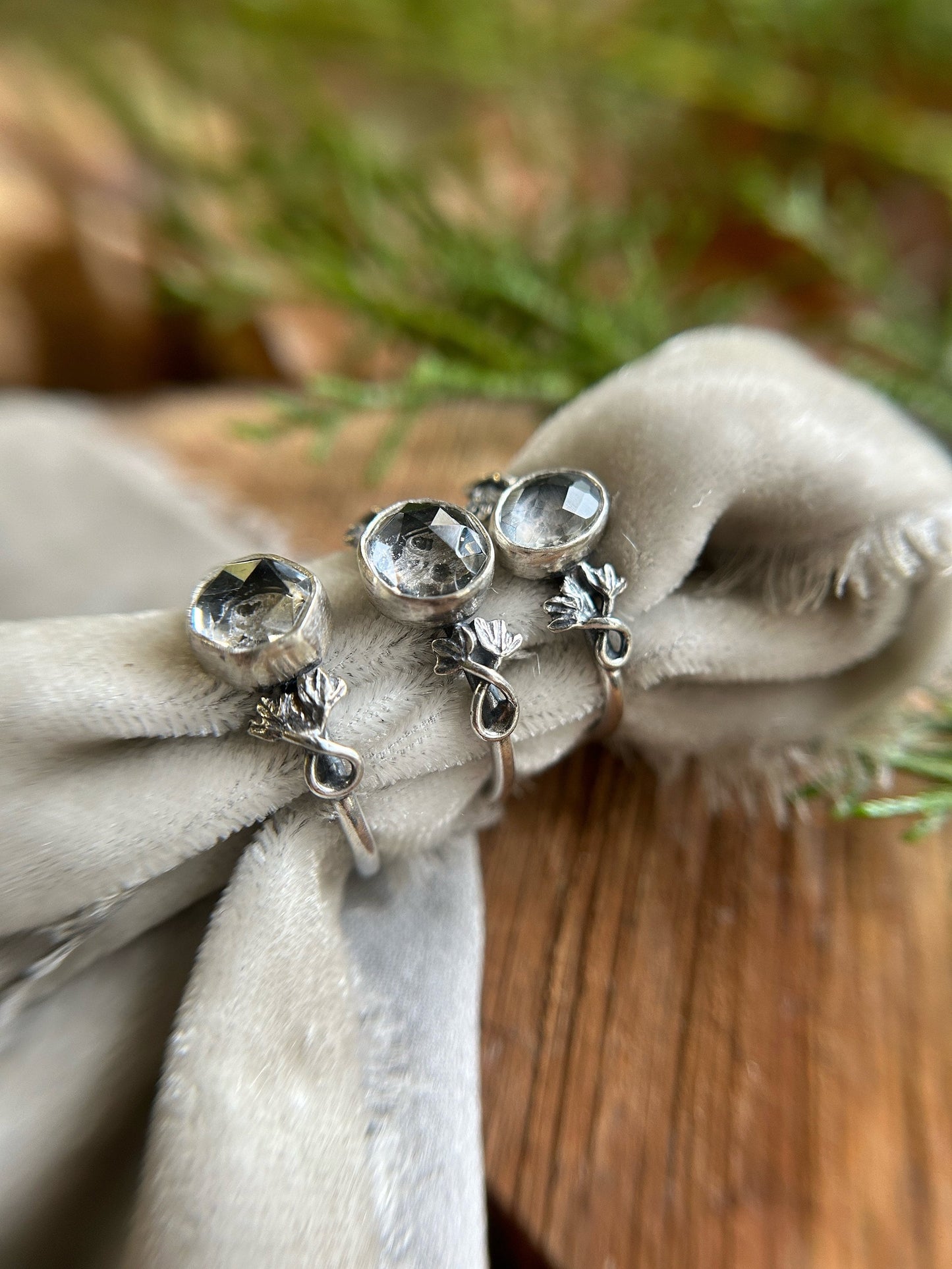 Quartz skull with ivy ring