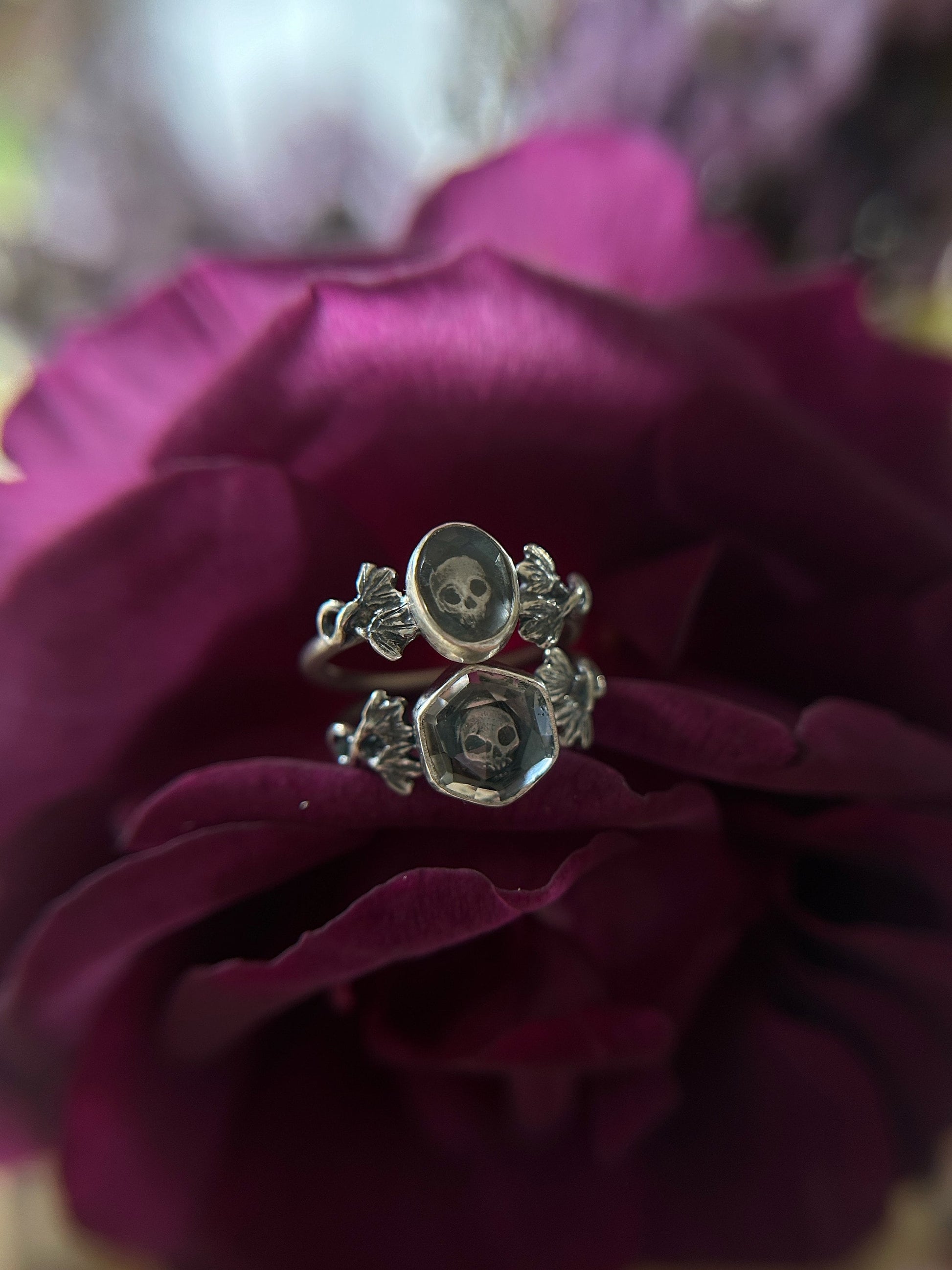 Quartz skull with ivy ring