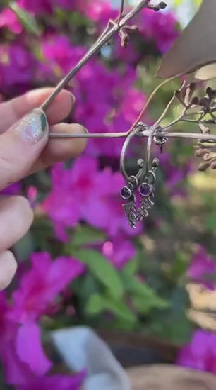 amethyst wisteria flower earrings drop style sterling silver silversmith made